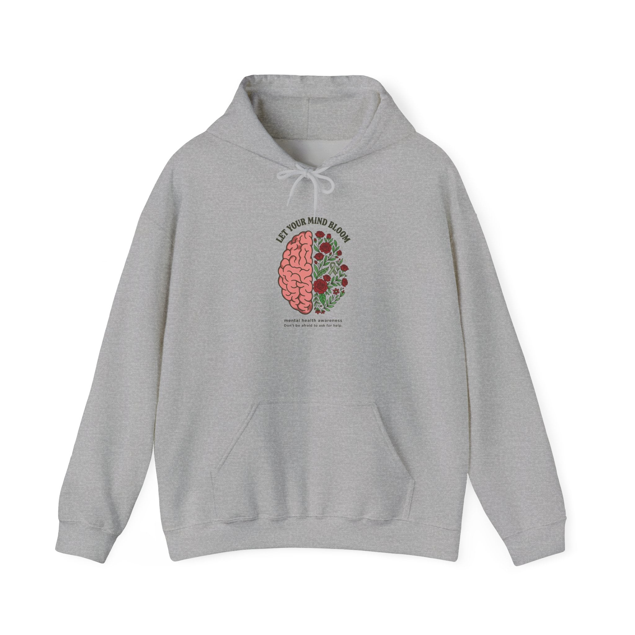 Let your mind bloom Hoodie | green ribbon, brain floral illustration