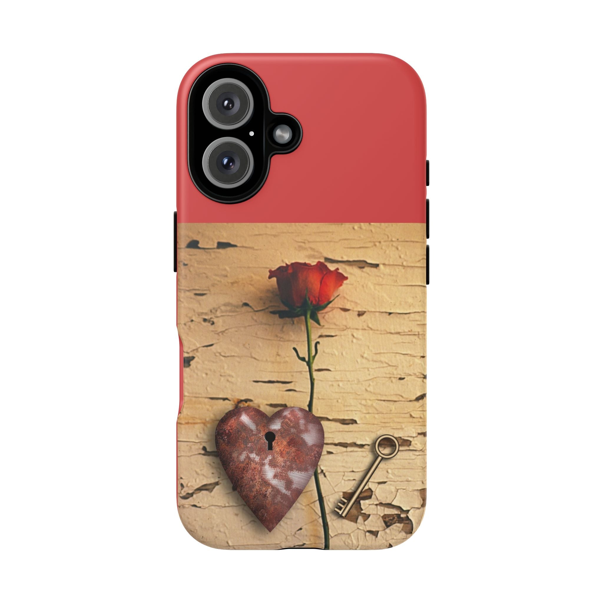 Phone Case – Rusted Heart & Rose Key Design, Romantic Protective Cover
