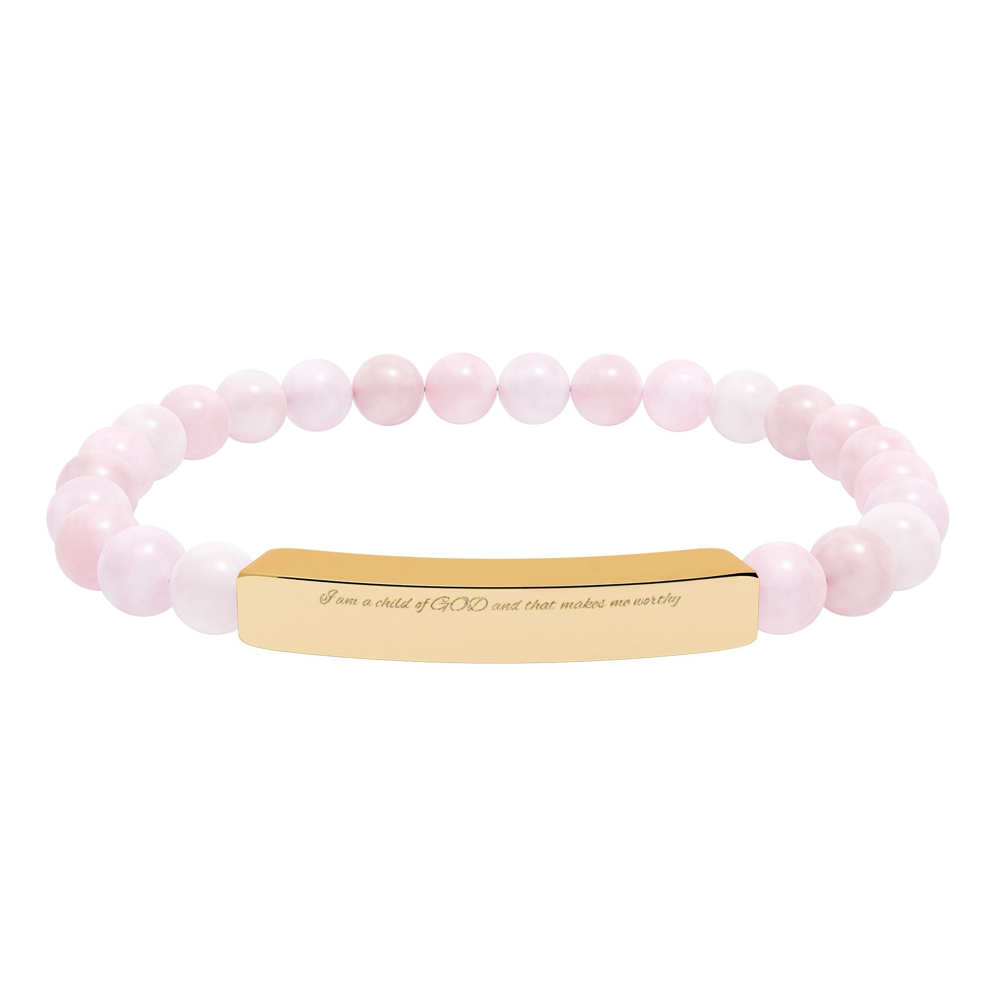 Engravable Natural Stone Bead Bracelet with Stainless Steel Bar