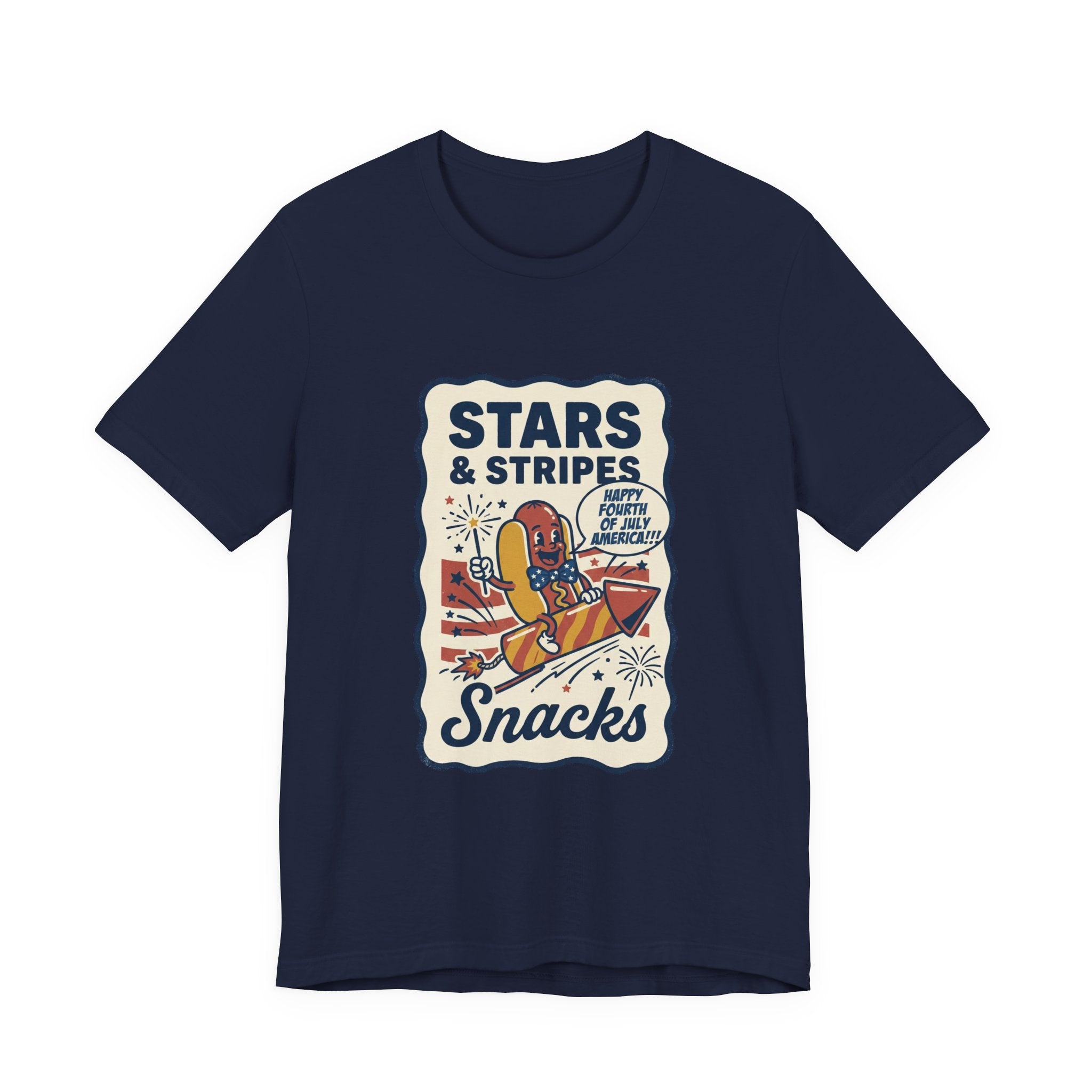 Stars & Stripes Snacks Tee | Hot Dog Humor, 4th of July Retro Americana