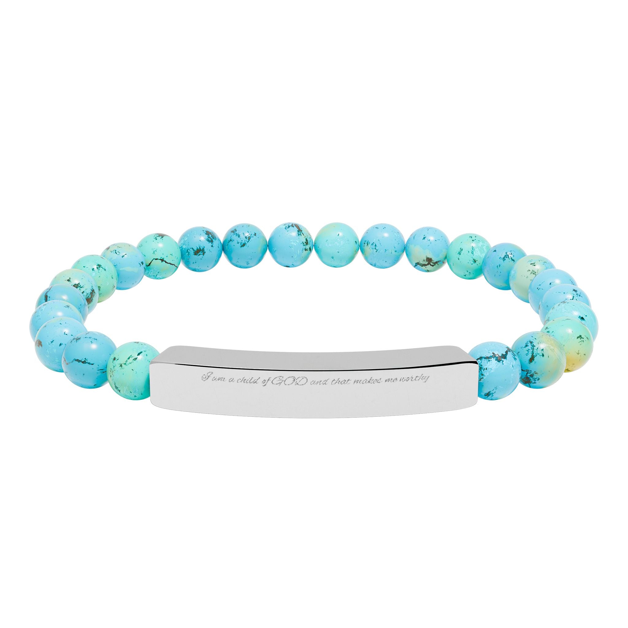 Engravable Natural Stone Bead Bracelet with Stainless Steel Bar