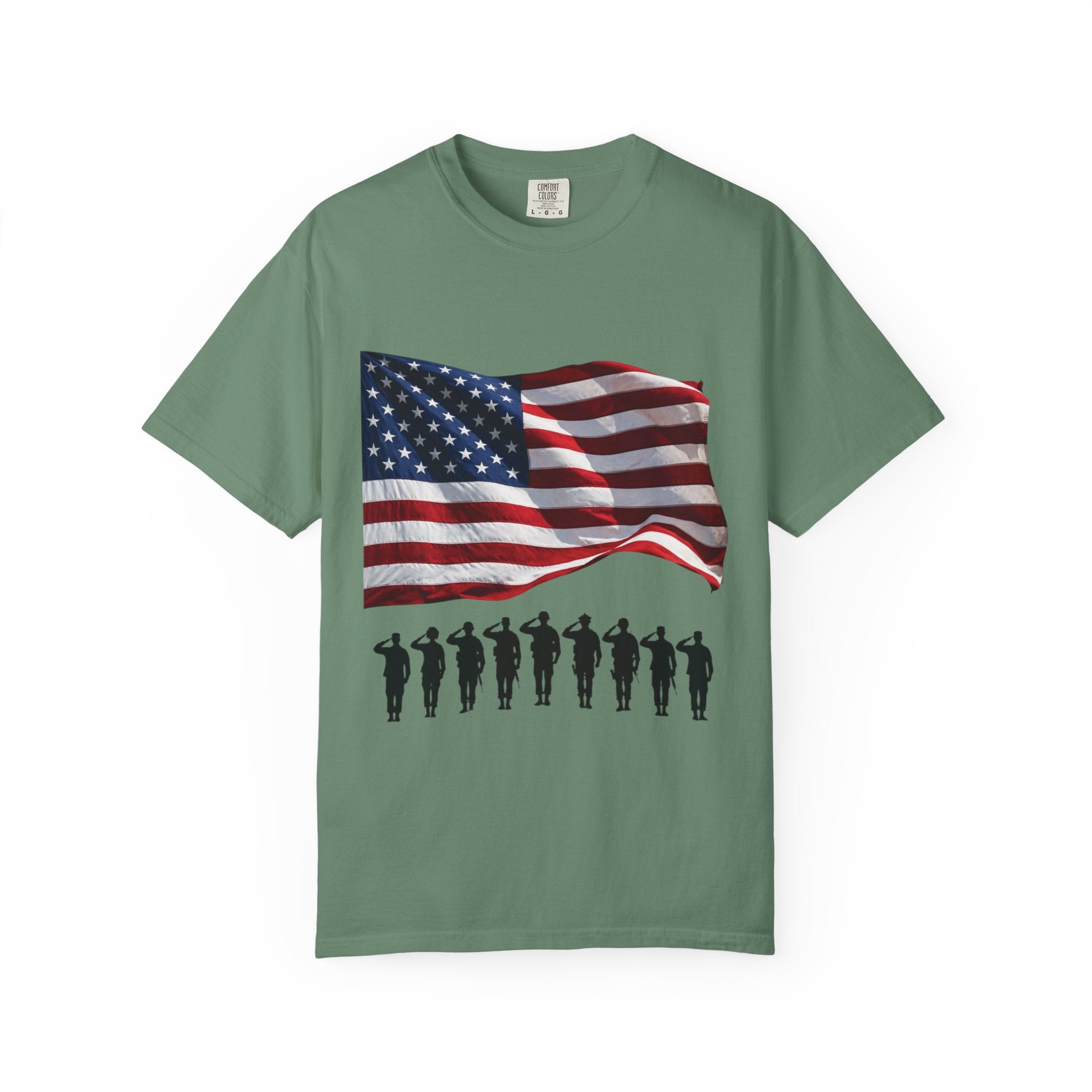 T-Shirt - American Flag with Saluting Soldiers | "Welcome Home!" Military Reunion Tee