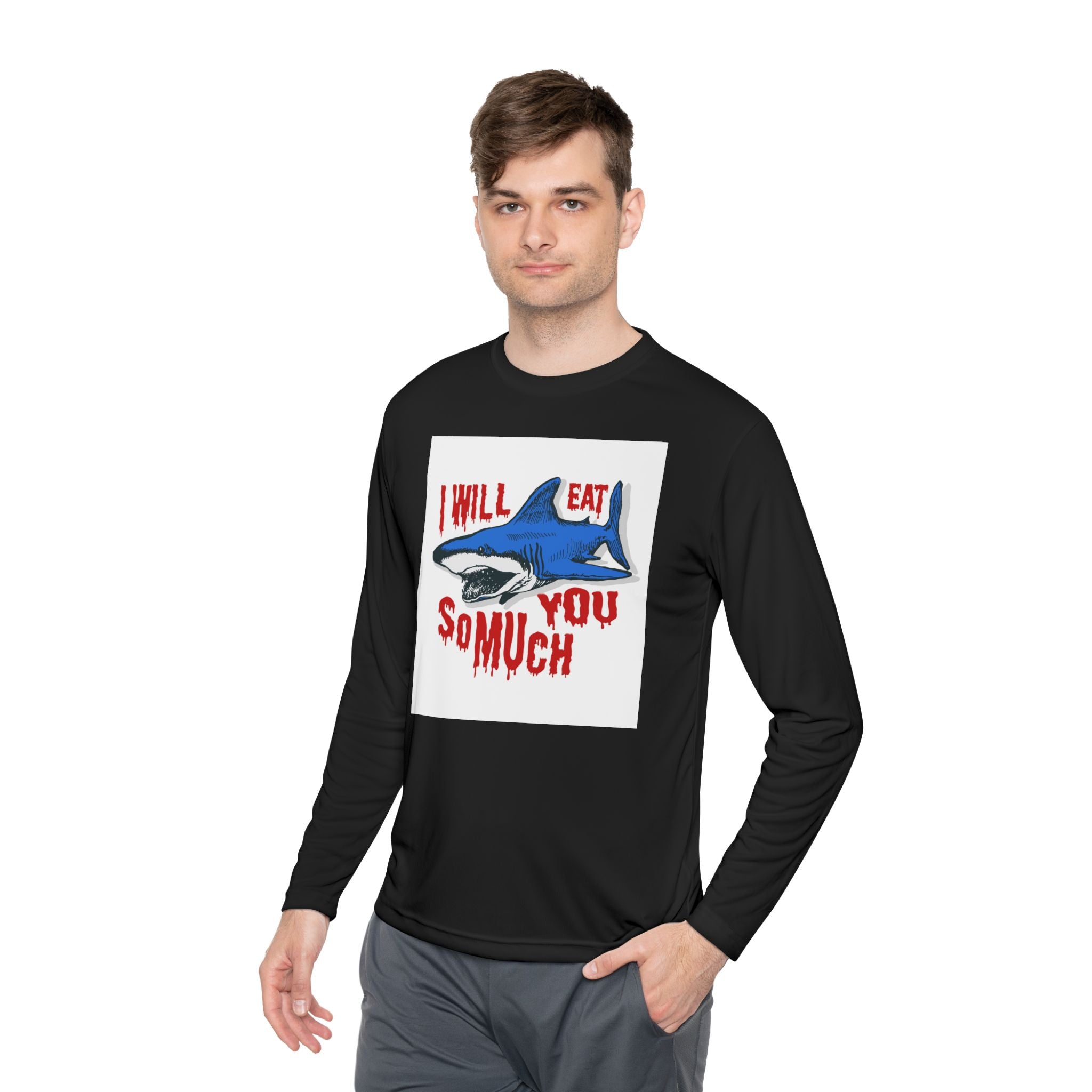 I will Eat you Sharky design Unisex Lightweight Long Sleeve Tee