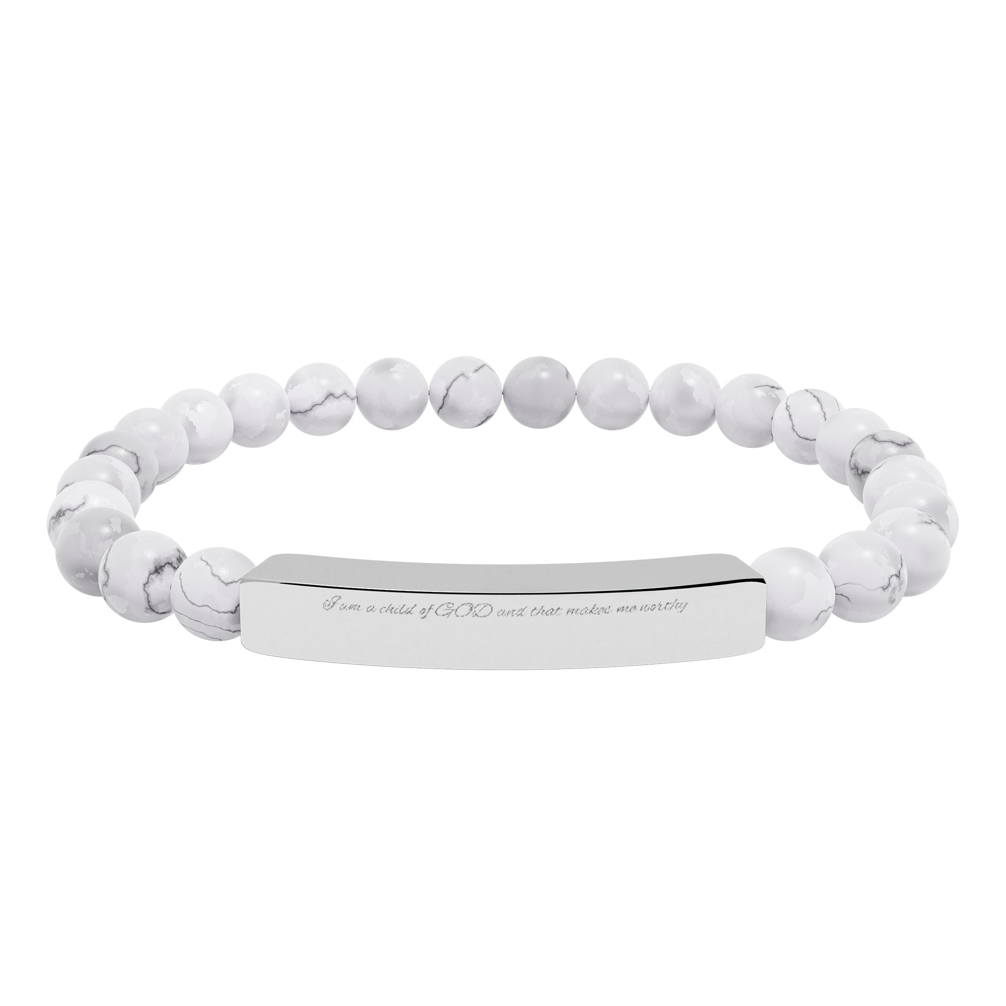 Engravable Natural Stone Bead Bracelet with Stainless Steel Bar