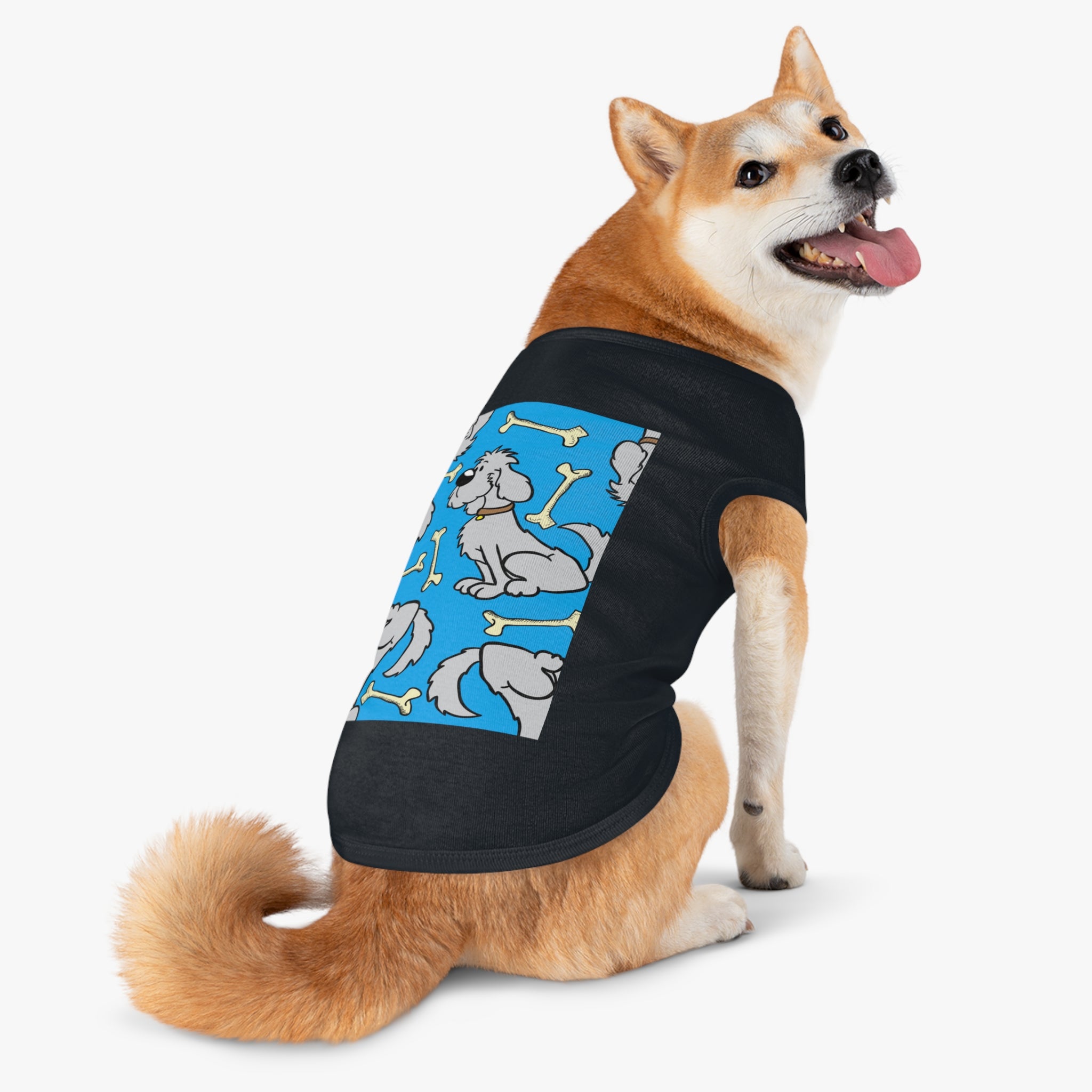 Dog Bones Pattern Pet Tank — Cute Grey Puppy Print Dog Shirt