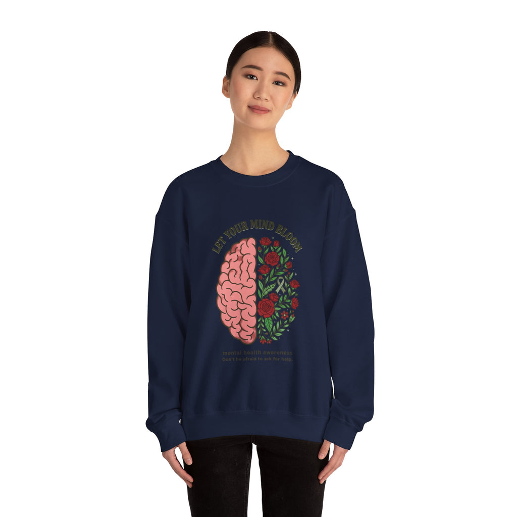 Let Your Mind Bloom Sweatshirt | Mental Health Awareness, Green Ribbon