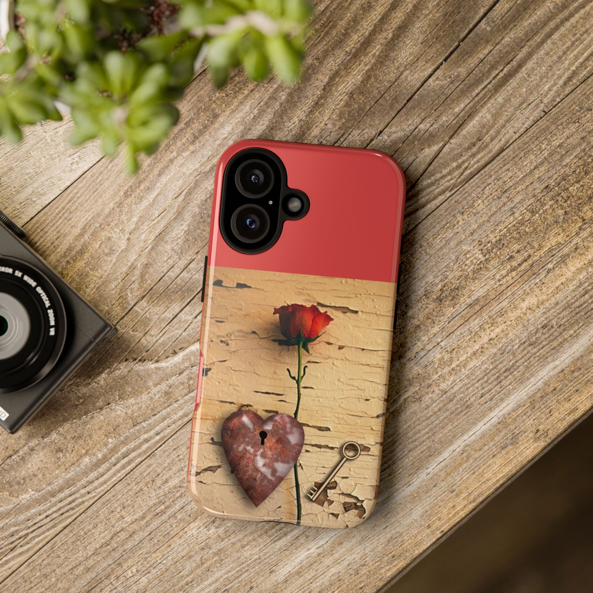 Phone Case – Rusted Heart & Rose Key Design, Romantic Protective Cover