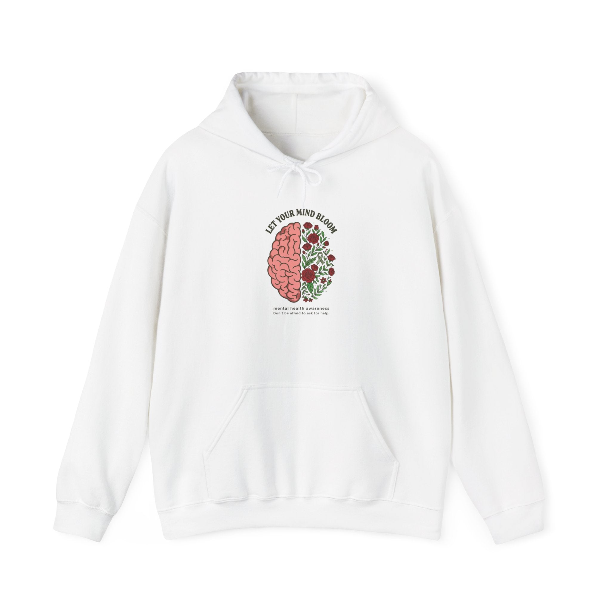 Let your mind bloom Hoodie | green ribbon, brain floral illustration