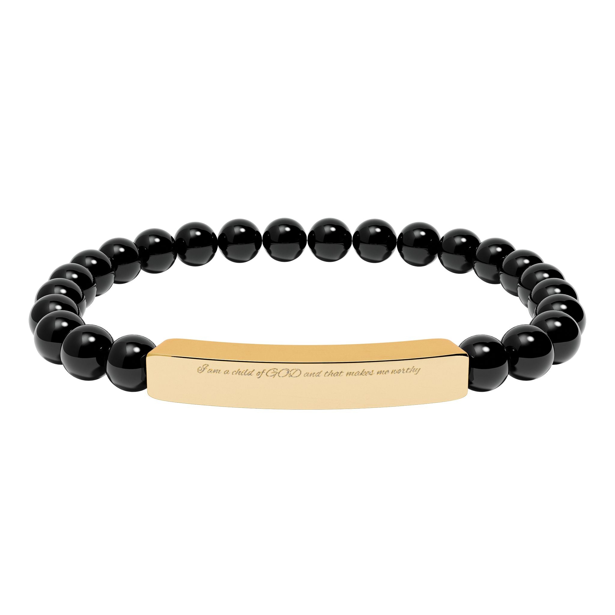 Engravable Natural Stone Bead Bracelet with Stainless Steel Bar