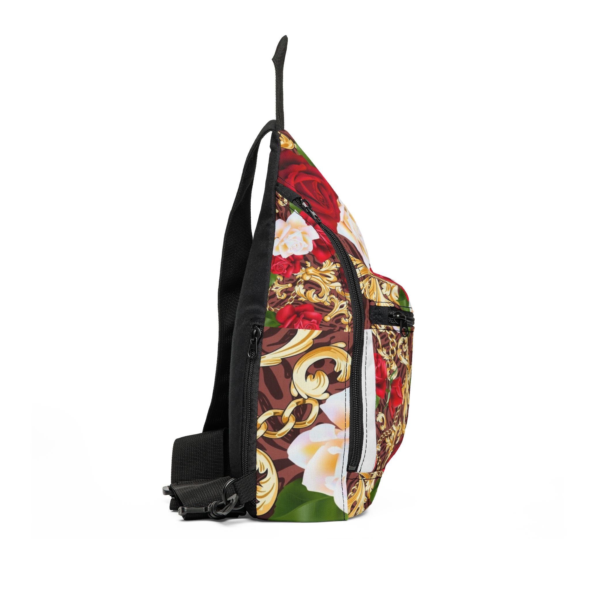 Floral Baroque Sling Bag — Vintage Red Roses Crossbody Pack