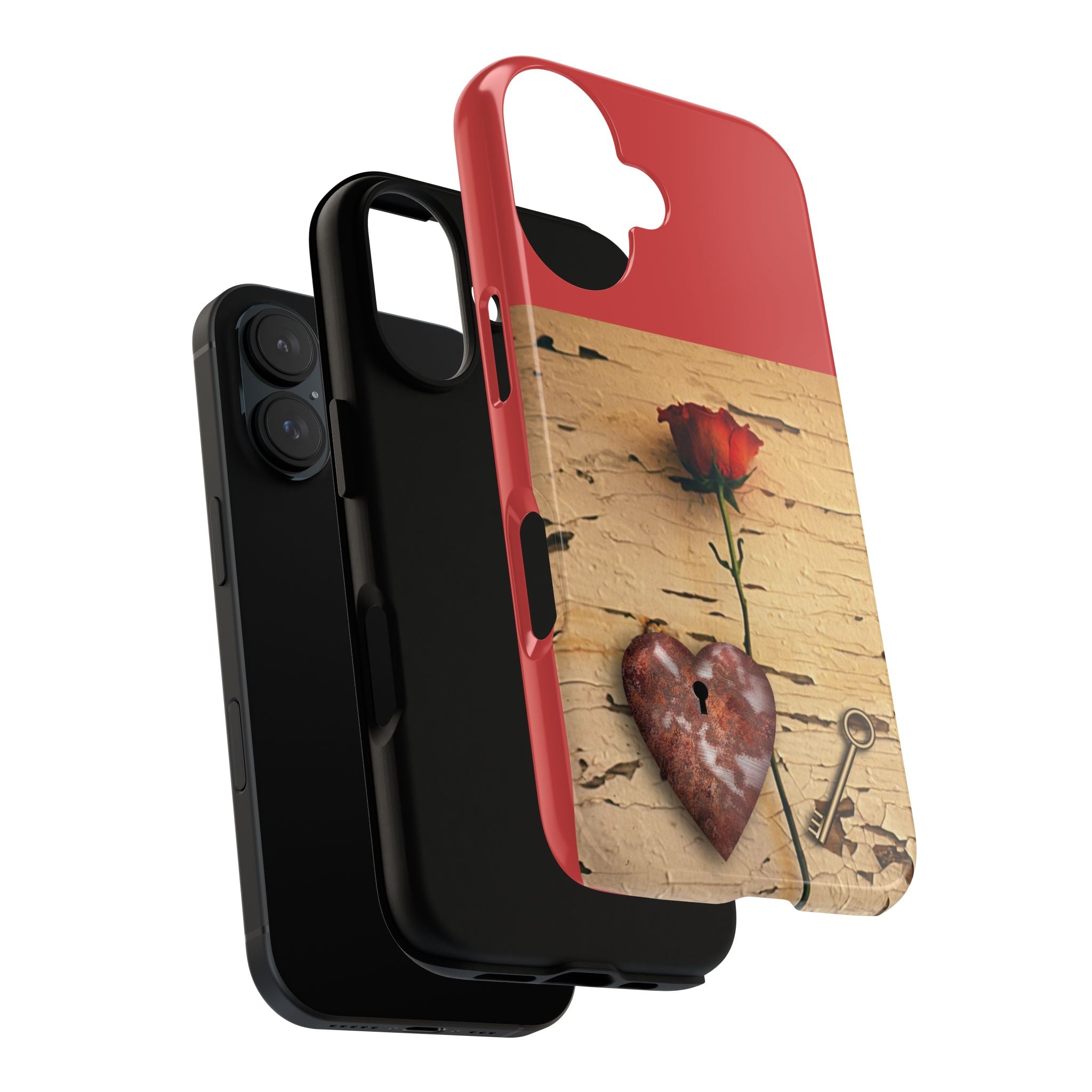 Phone Case – Rusted Heart & Rose Key Design, Romantic Protective Cover