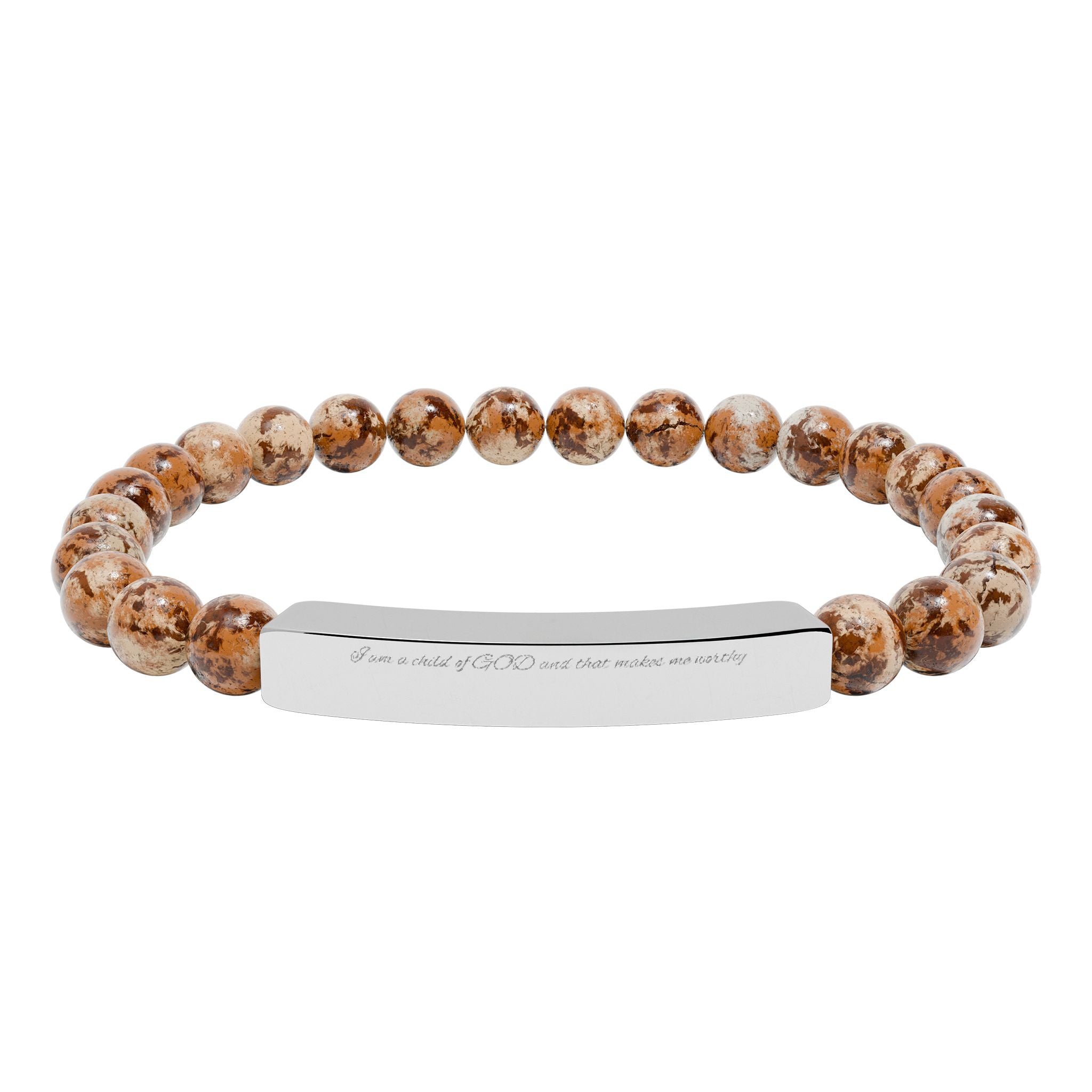 Engravable Natural Stone Bead Bracelet with Stainless Steel Bar