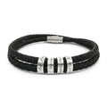 Engravable Black Braided Leather Bracelet with Stainless Steel Beads
