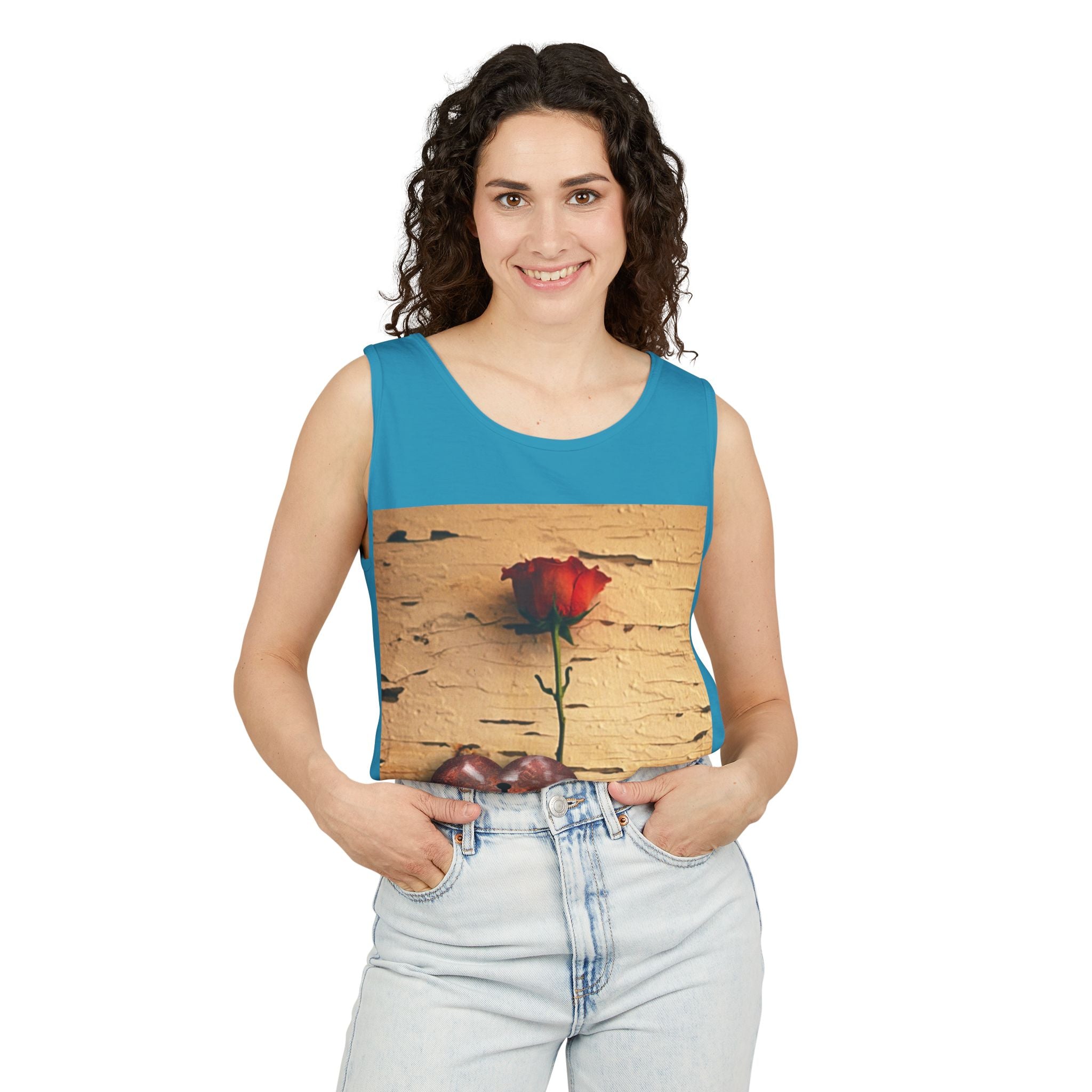 Rose & Heart Key Tank Top — Vintage Romantic Graphic Tank