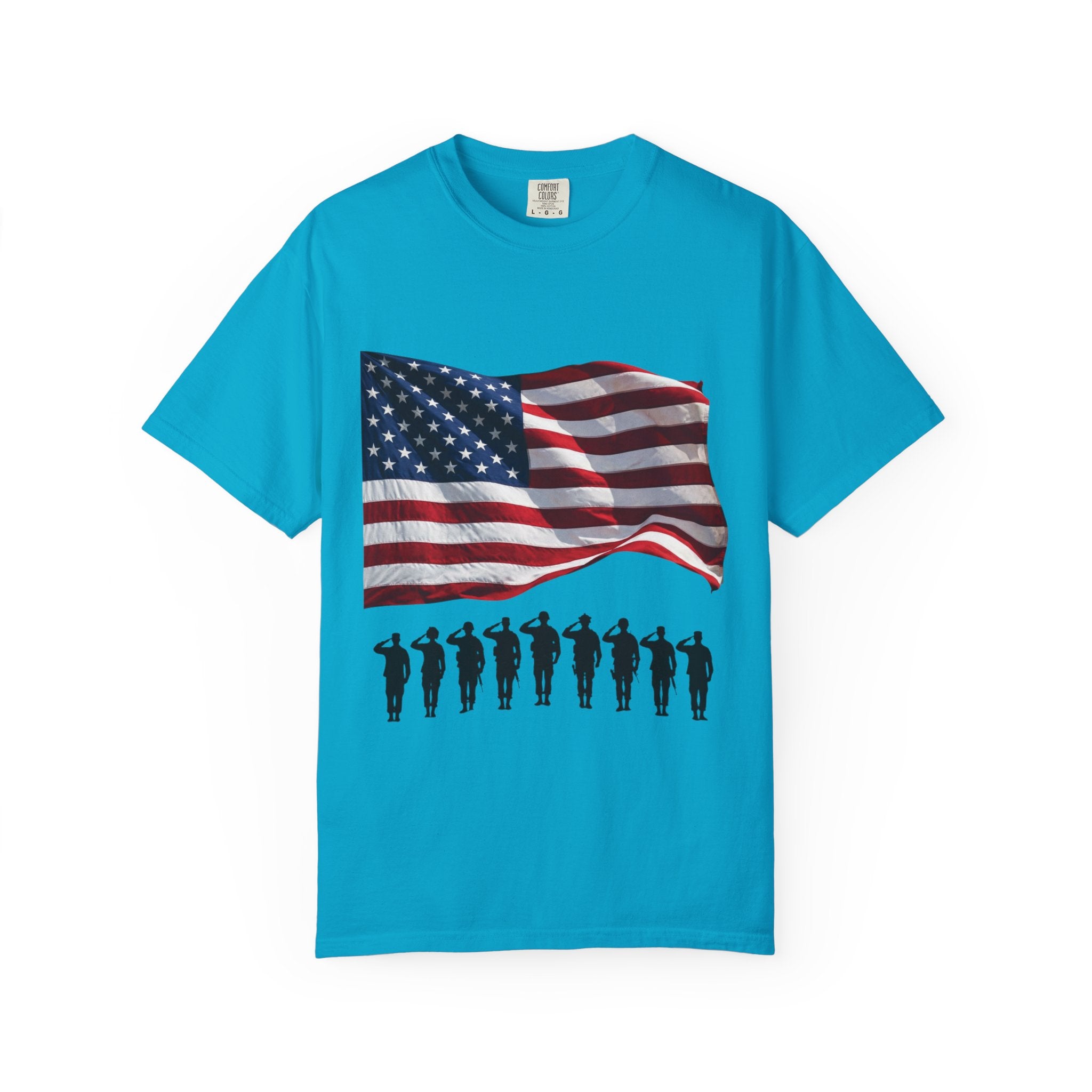T-Shirt - American Flag with Saluting Soldiers | "Welcome Home!" Military Reunion Tee