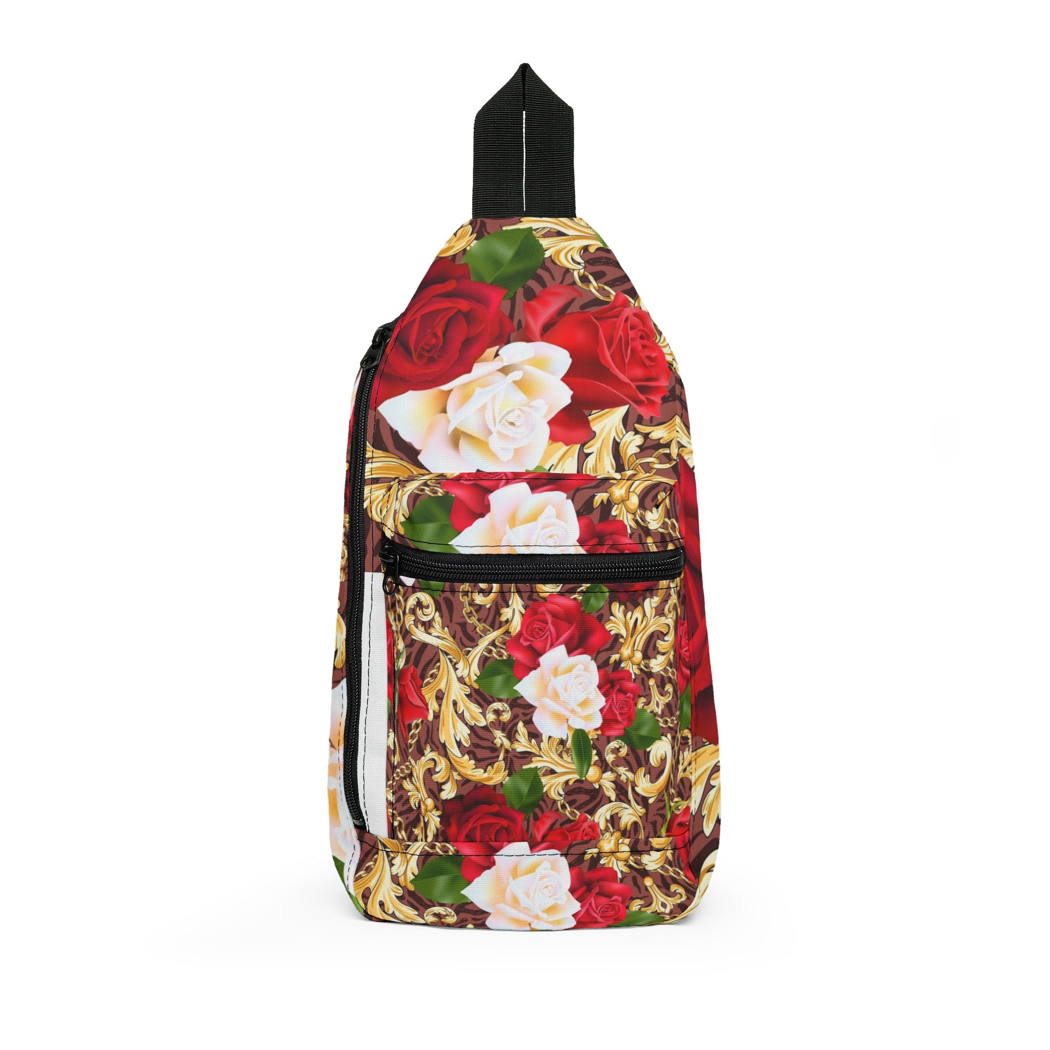 Floral Baroque Sling Bag — Vintage Red Roses Crossbody Pack