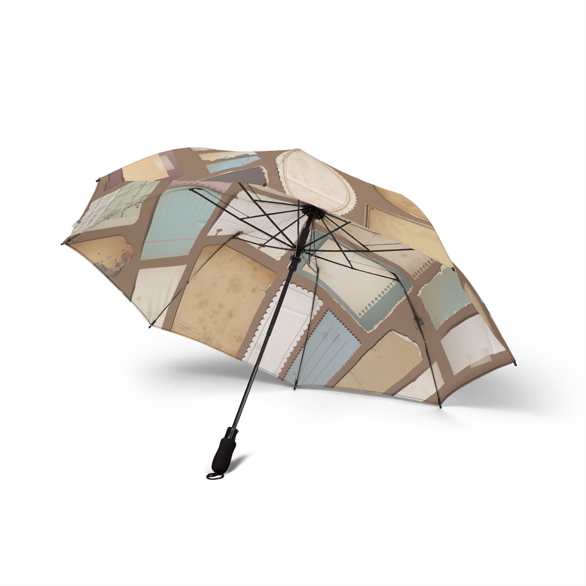Foldable Umbrella — Vintage Patchwork Notebook Pattern, Semi-Automatic Travel Umbrella