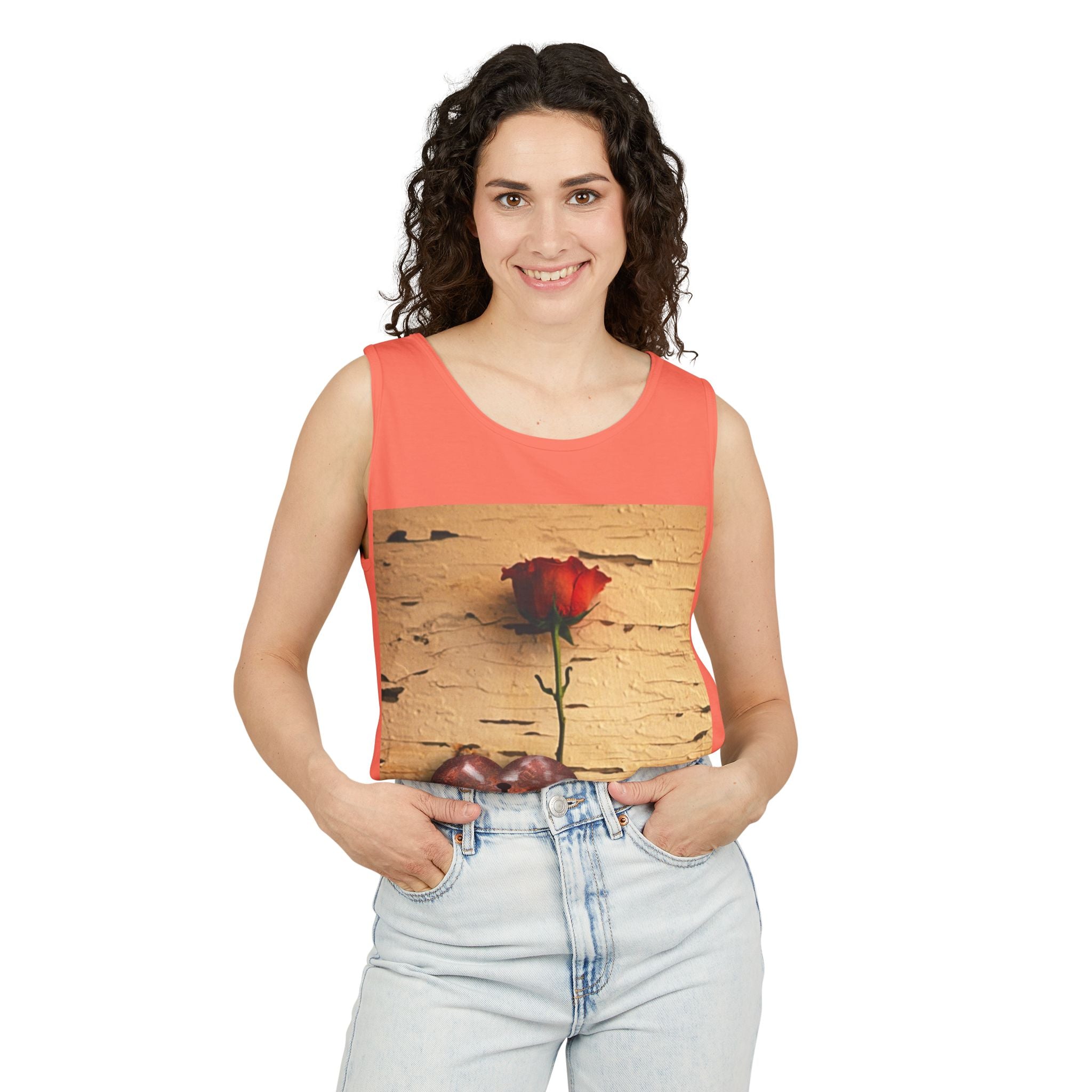 Rose & Heart Key Tank Top — Vintage Romantic Graphic Tank