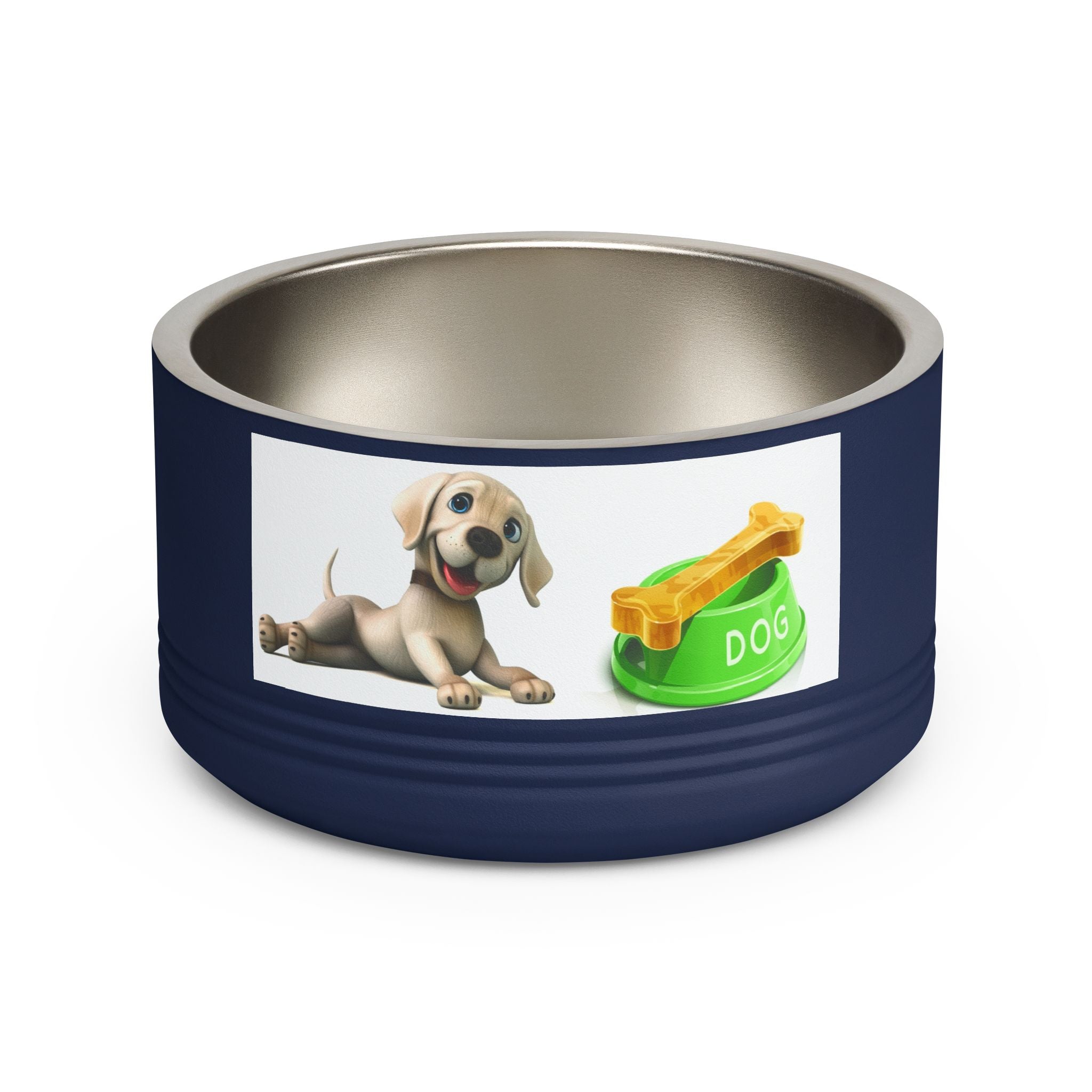 Dog Pet Bowl — 18oz Stainless Steel Dog Food Bowl with Cute Puppy & Bone Design