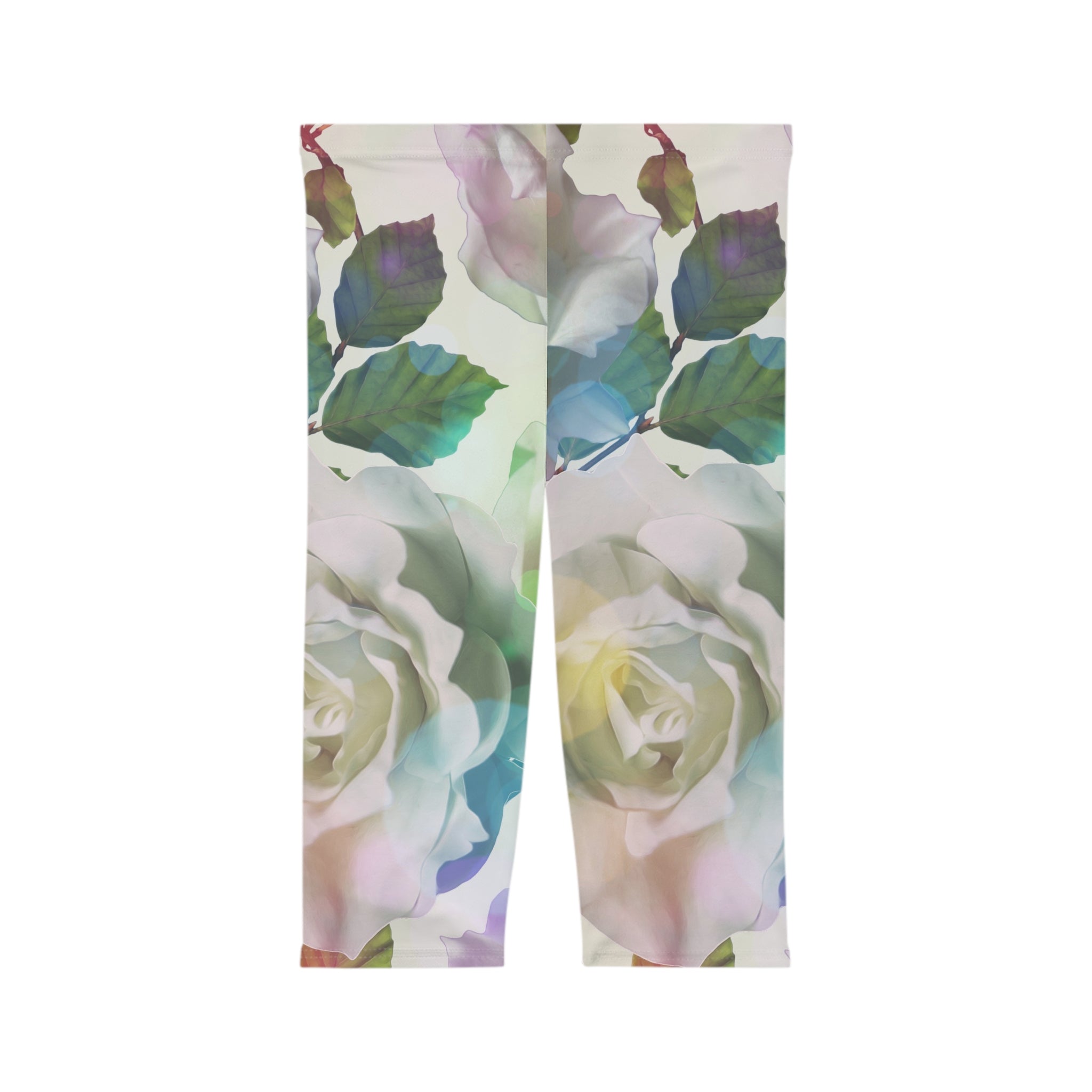 Floral Watercolor Capri Leggings — Pastel Rose All-Over Print