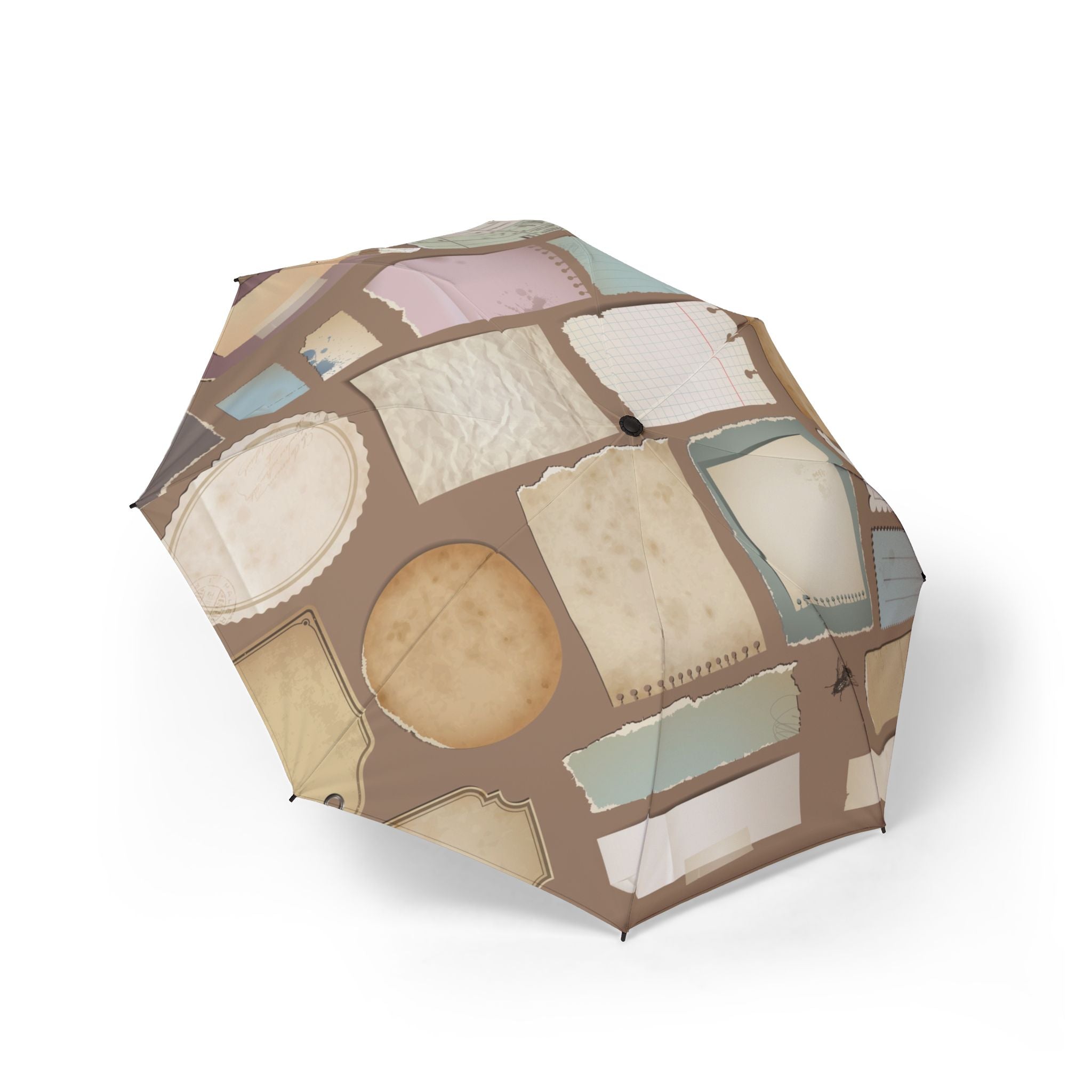 Foldable Umbrella — Vintage Patchwork Notebook Pattern, Semi-Automatic Travel Umbrella