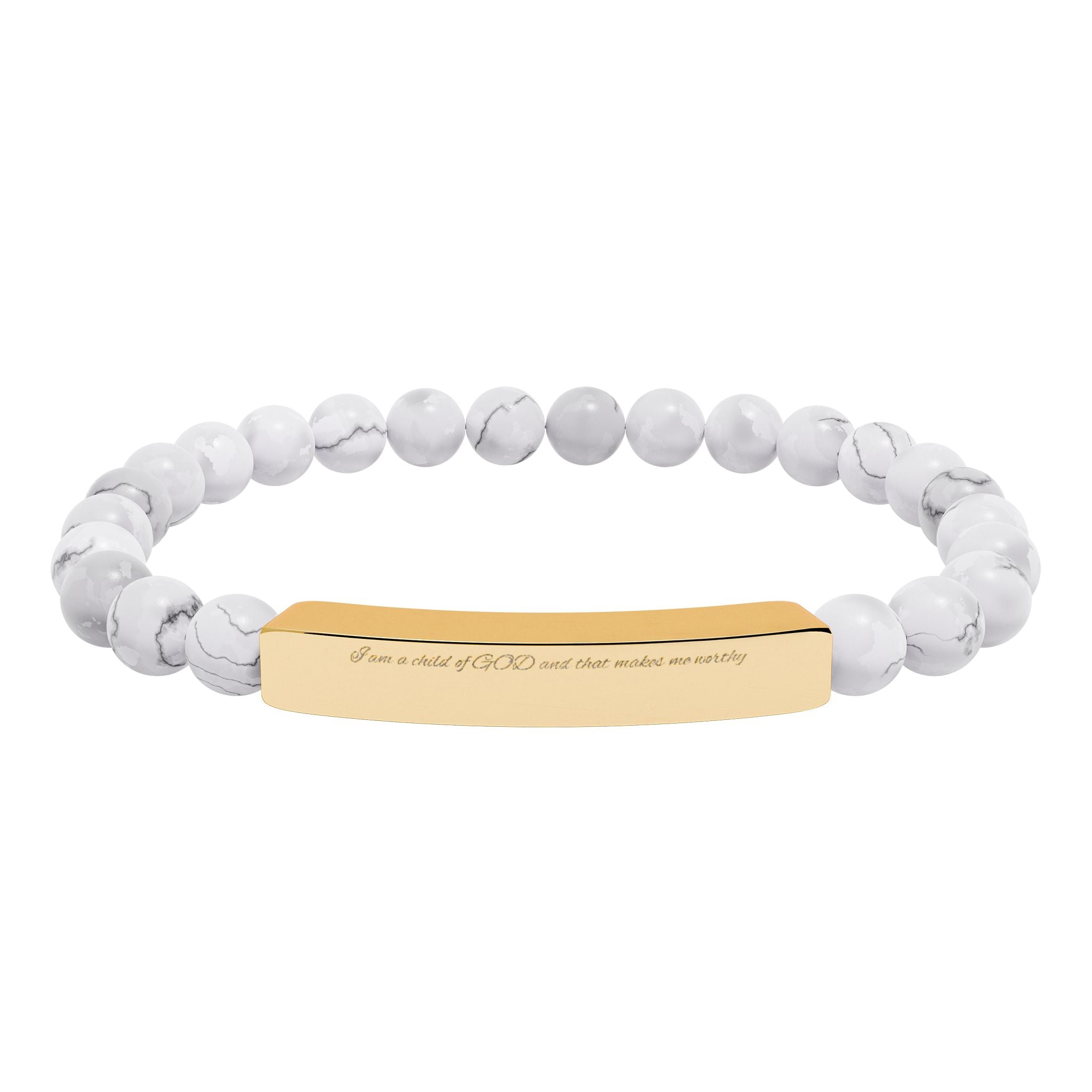 Engravable Natural Stone Bead Bracelet with Stainless Steel Bar