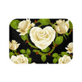 White Rose Bath Mat — Elegant Floral Bathroom Rug with Heart-Shaped Bloom Design