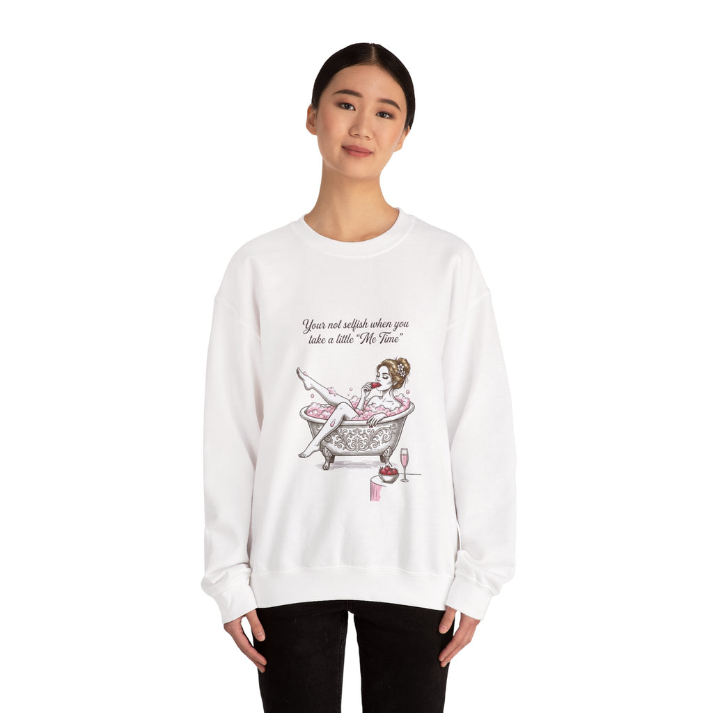 woman's Me time Crewneck Sweatshirt | Retro Bathing Pinup, Distressed Print