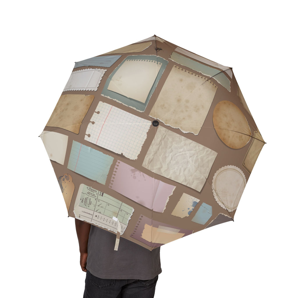 Foldable Umbrella — Vintage Patchwork Notebook Pattern, Semi-Automatic Travel Umbrella