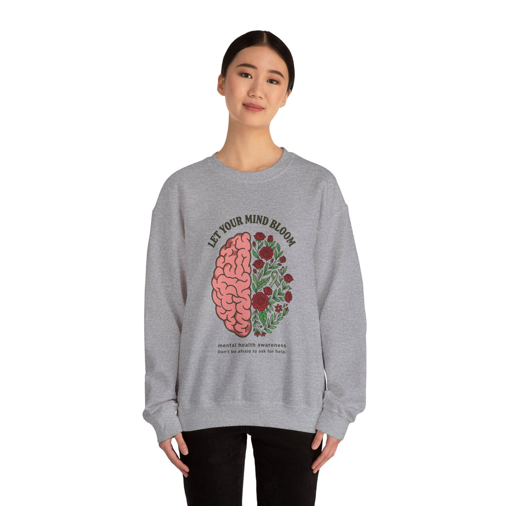 Let Your Mind Bloom Sweatshirt | Mental Health Awareness, Green Ribbon
