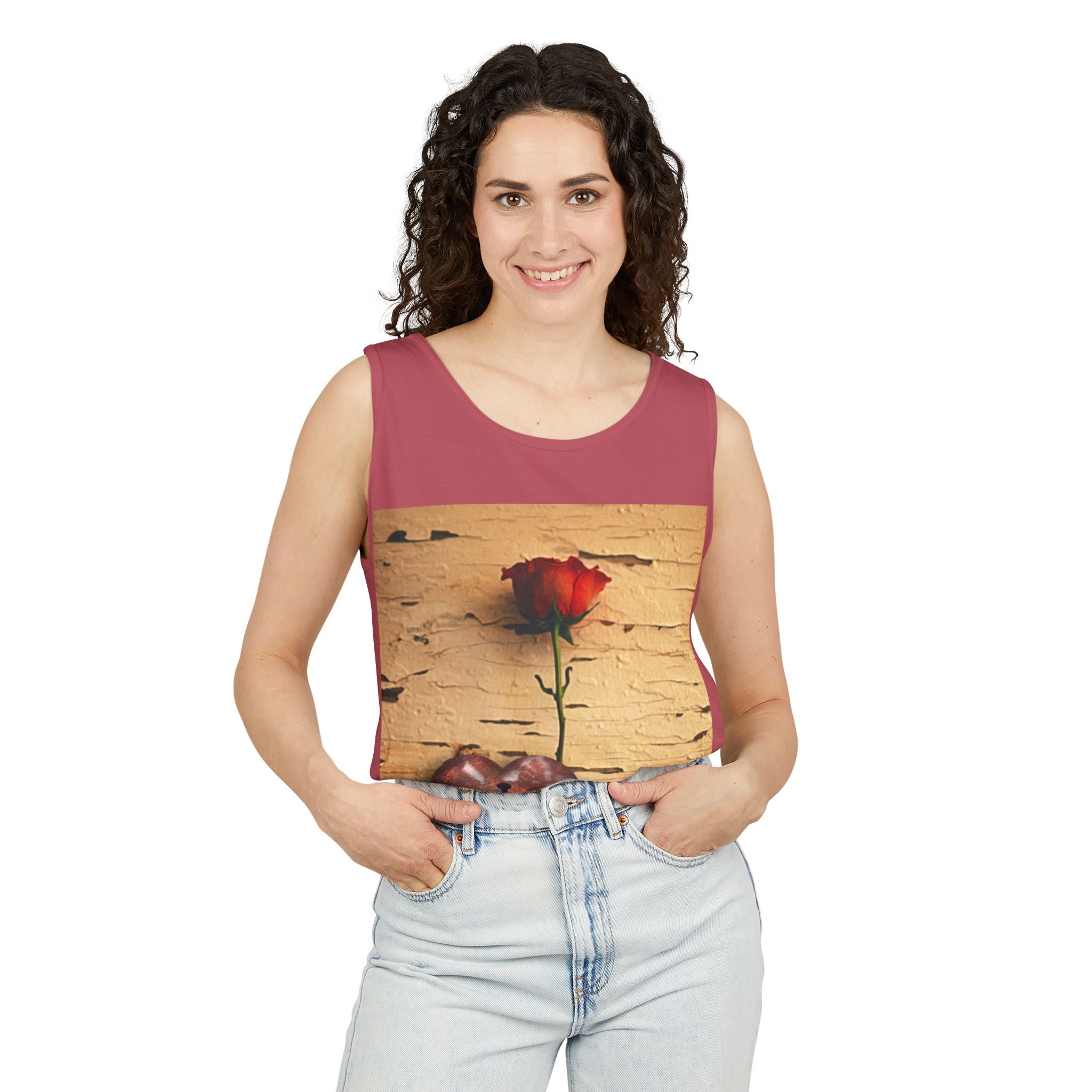 Rose & Heart Key Tank Top — Vintage Romantic Graphic Tank