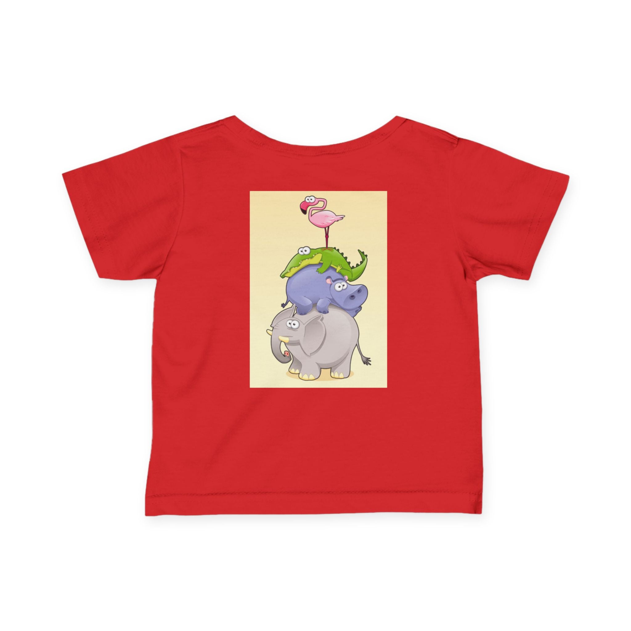 Infant Tee — Cute Stacked Safari Animals Baby Shirt (Elephant, Hippo, Crocodile, Flamingo)