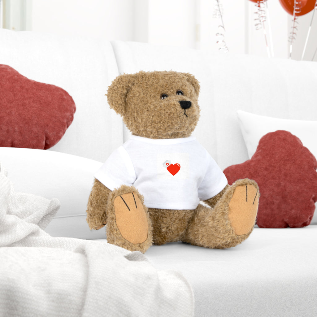 Stuffed Bear Plush with Heart Tag T‑Shirt — Cute Valentine Gift
