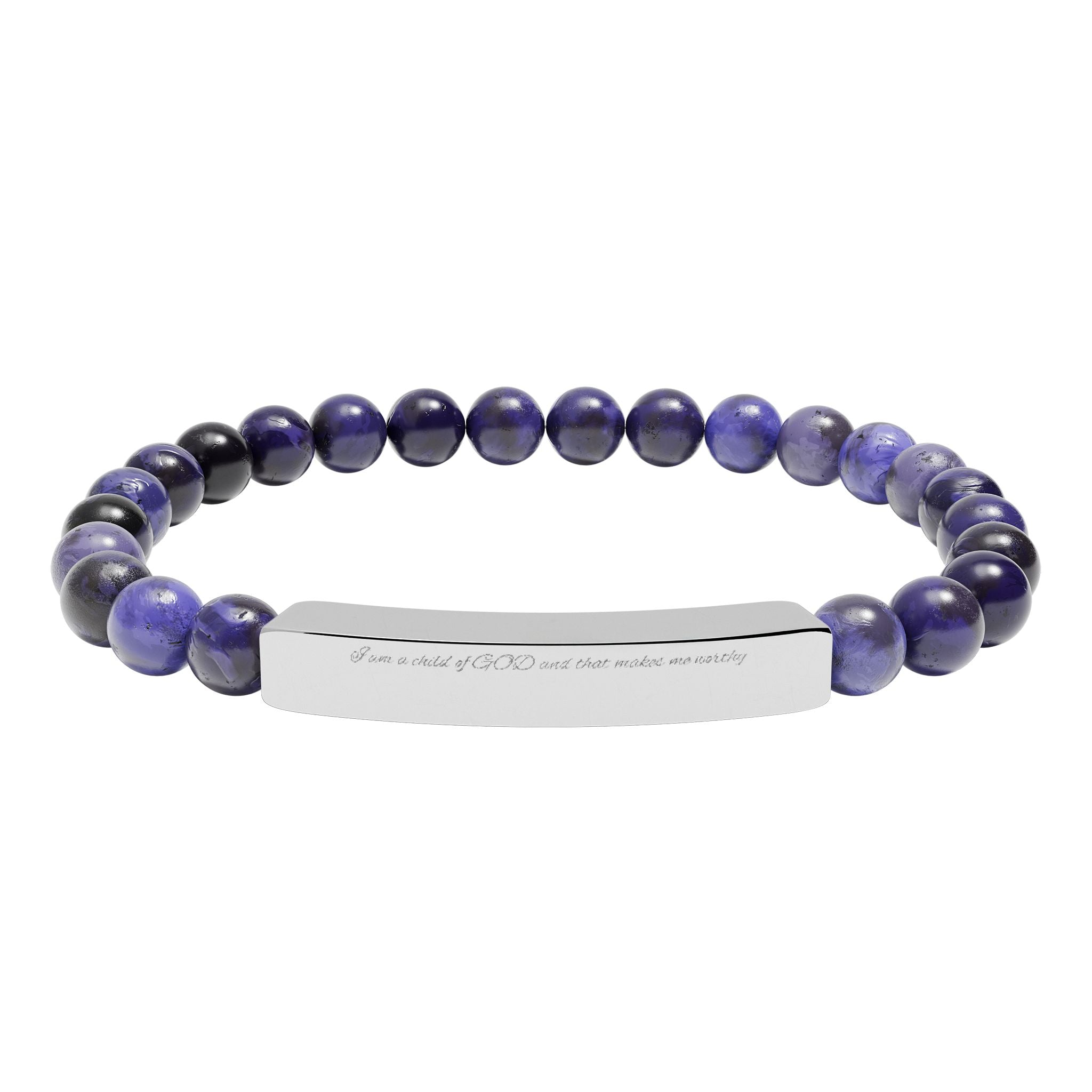 Engravable Natural Stone Bead Bracelet with Stainless Steel Bar