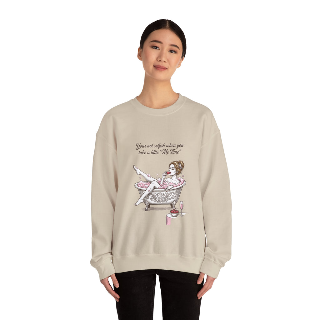woman's Me time Crewneck Sweatshirt | Retro Bathing Pinup, Distressed Print
