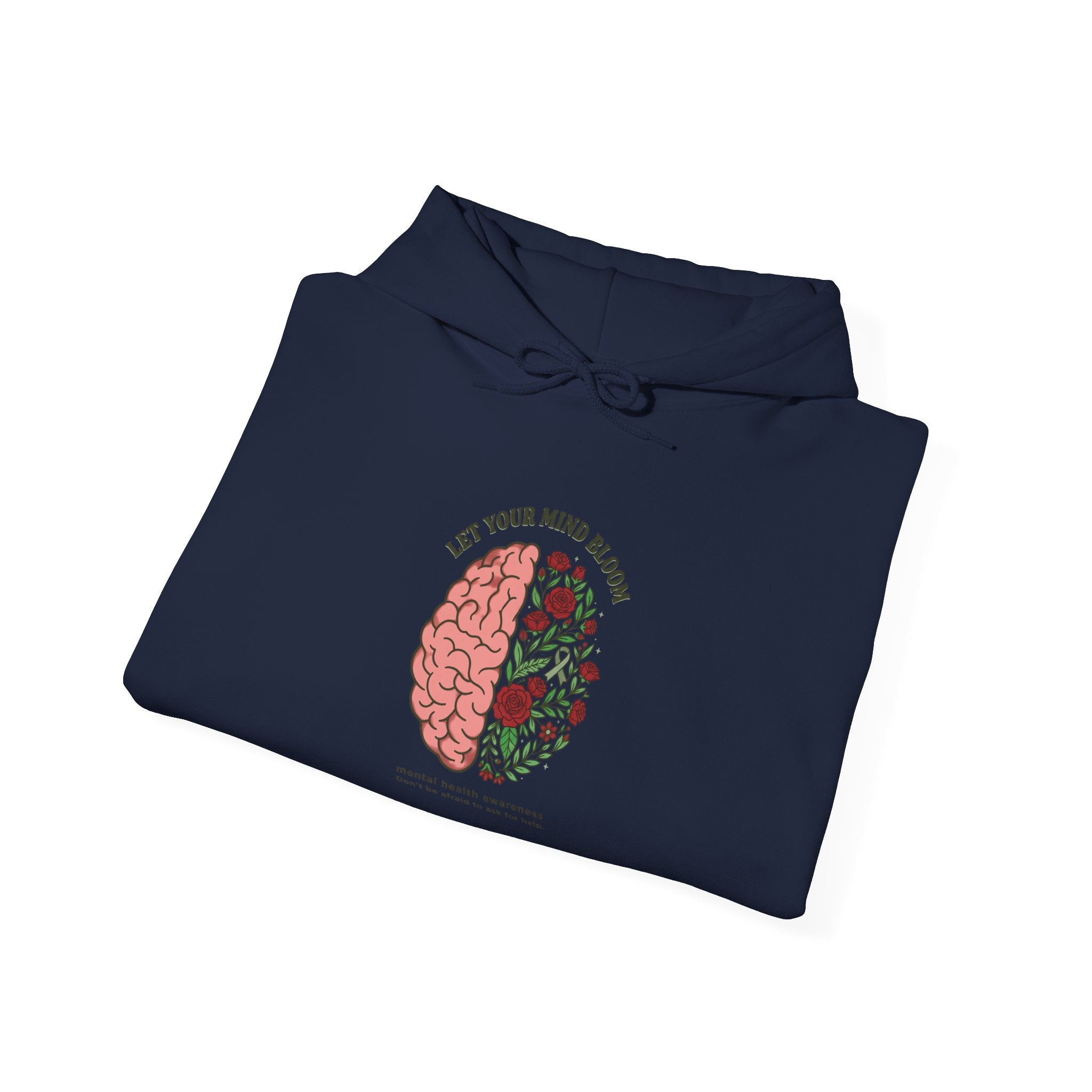 Let your mind bloom Hoodie | green ribbon, brain floral illustration