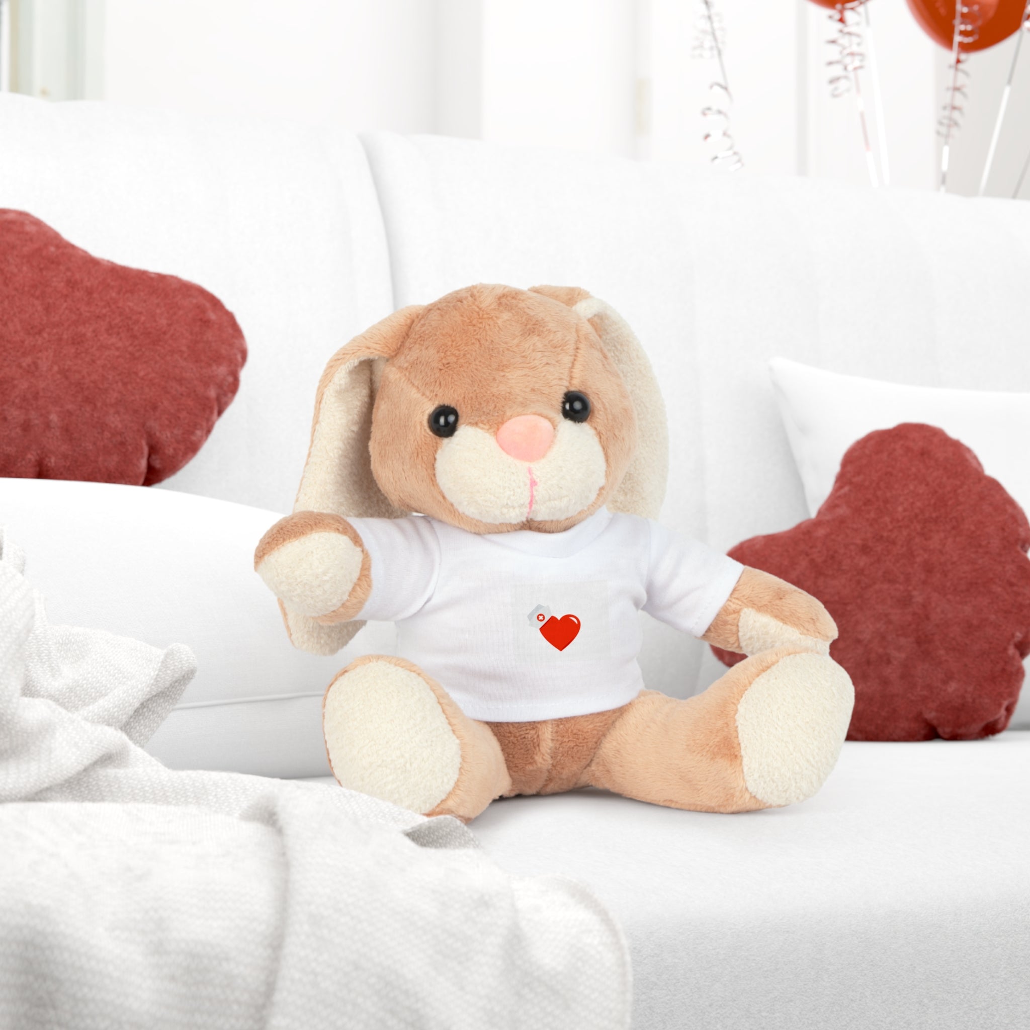 Stuffed Bear Plush with Heart Tag T‑Shirt — Cute Valentine Gift