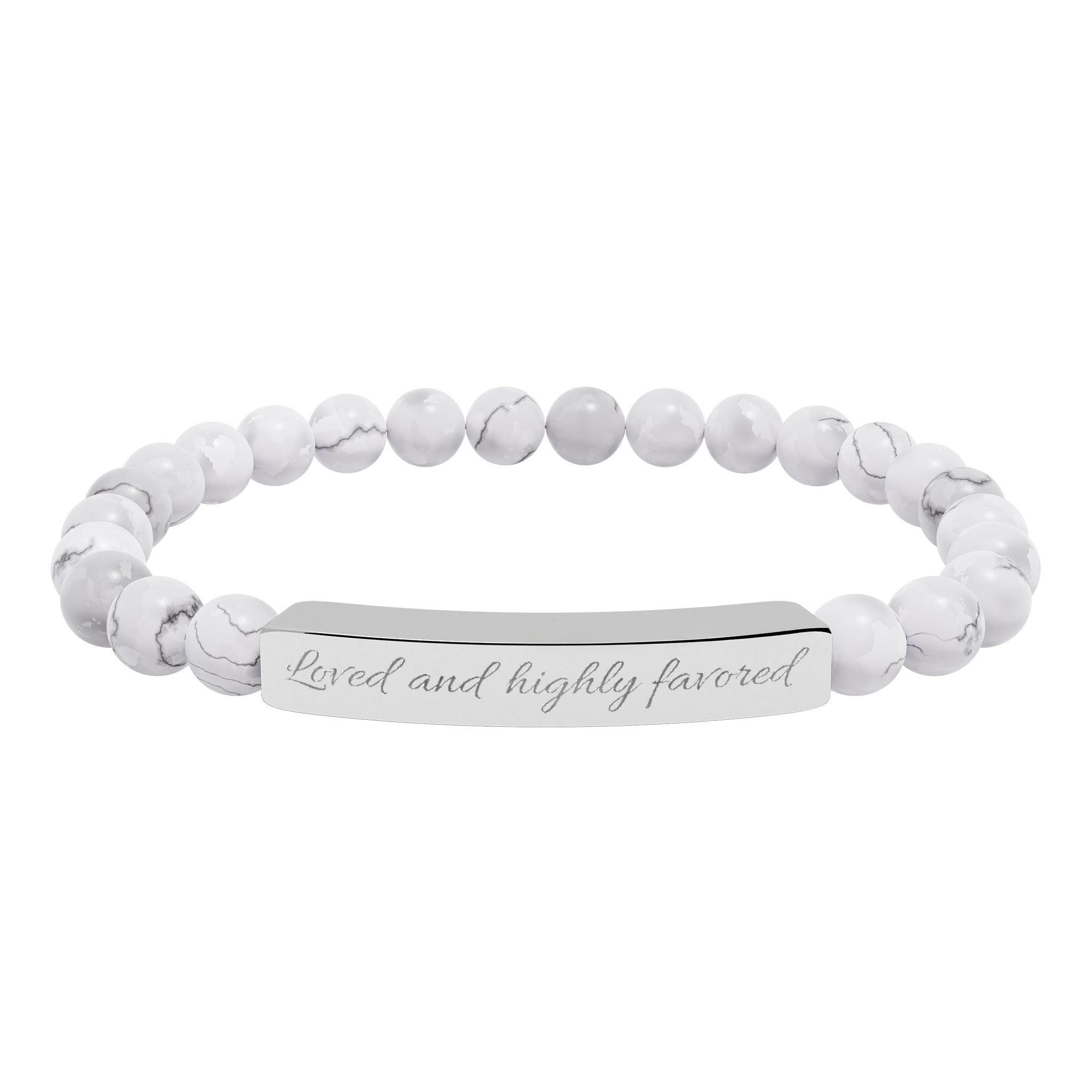 Engravable Natural Stone Stretch Bracelet — Custom Bar Bead Bracelet