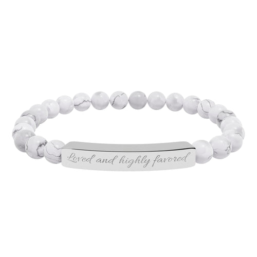 Engravable Natural Stone Stretch Bracelet — Custom Bar Bead Bracelet