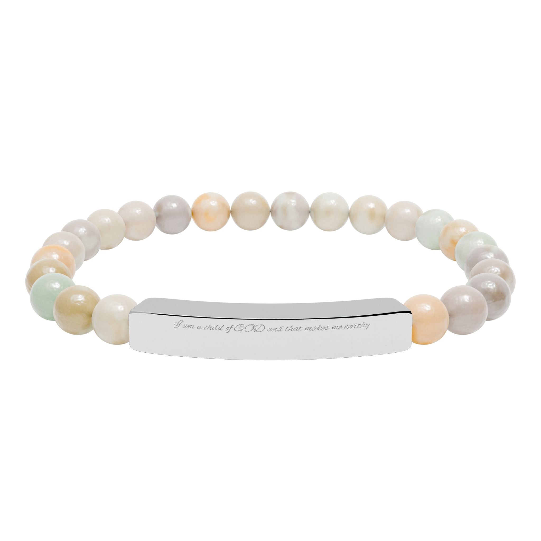 Engravable Natural Stone Bead Bracelet with Stainless Steel Bar