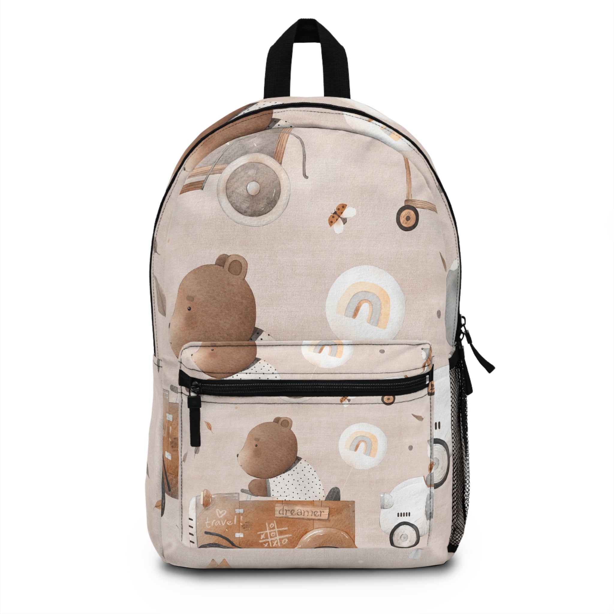 Cute Teddy Bear Kids Backpack — Neutral Nursery Rainbows & Toys School Bag