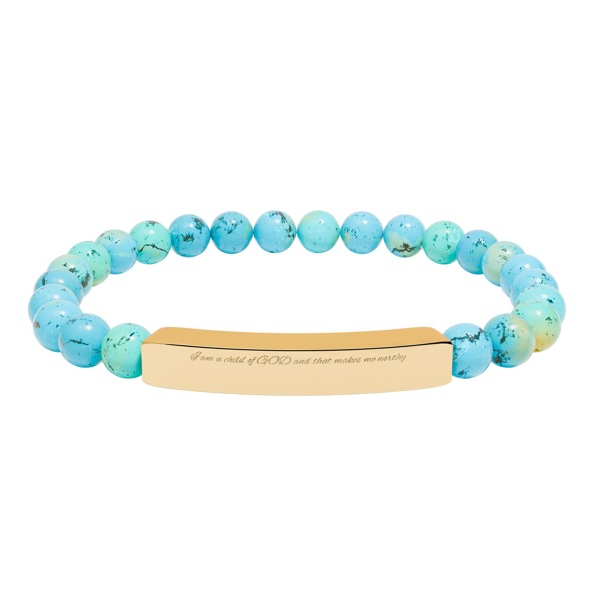 Engravable Natural Stone Bead Bracelet with Stainless Steel Bar