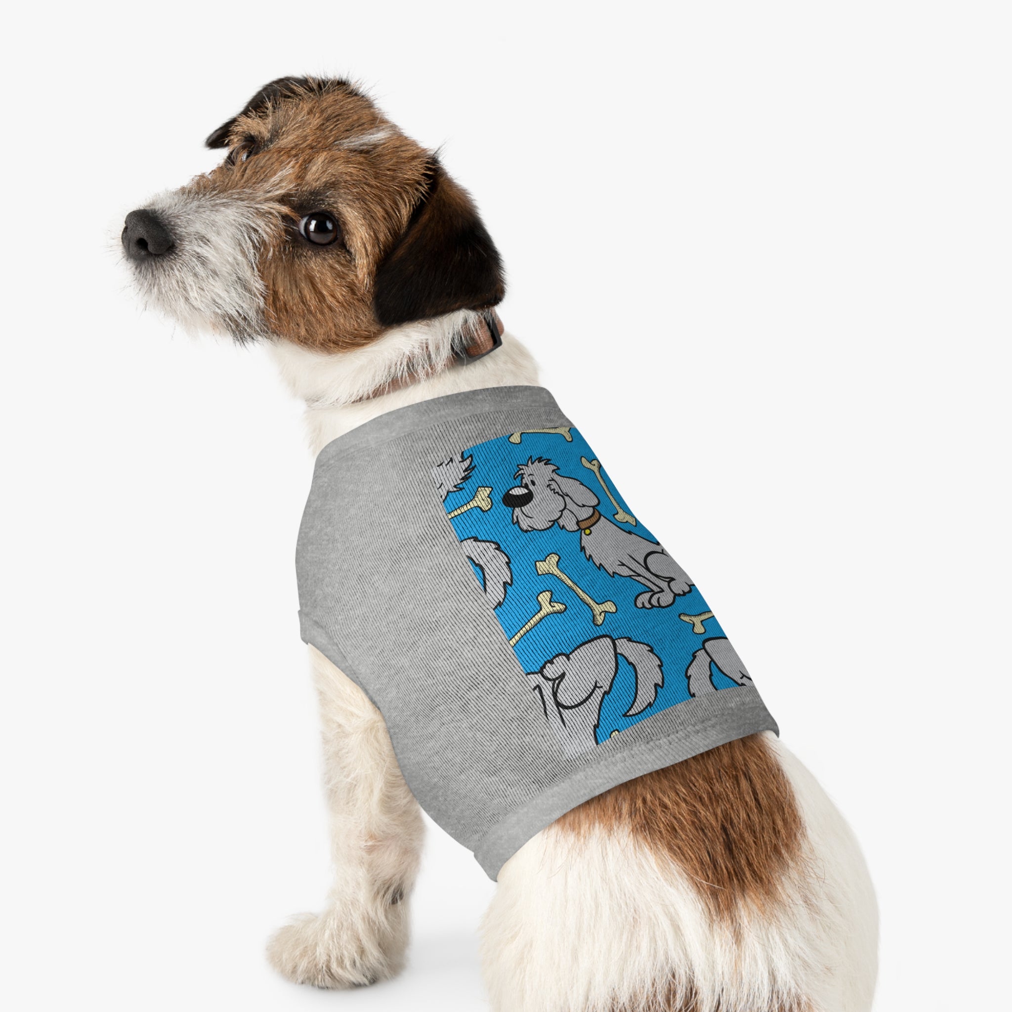Dog Bones Pattern Pet Tank — Cute Grey Puppy Print Dog Shirt