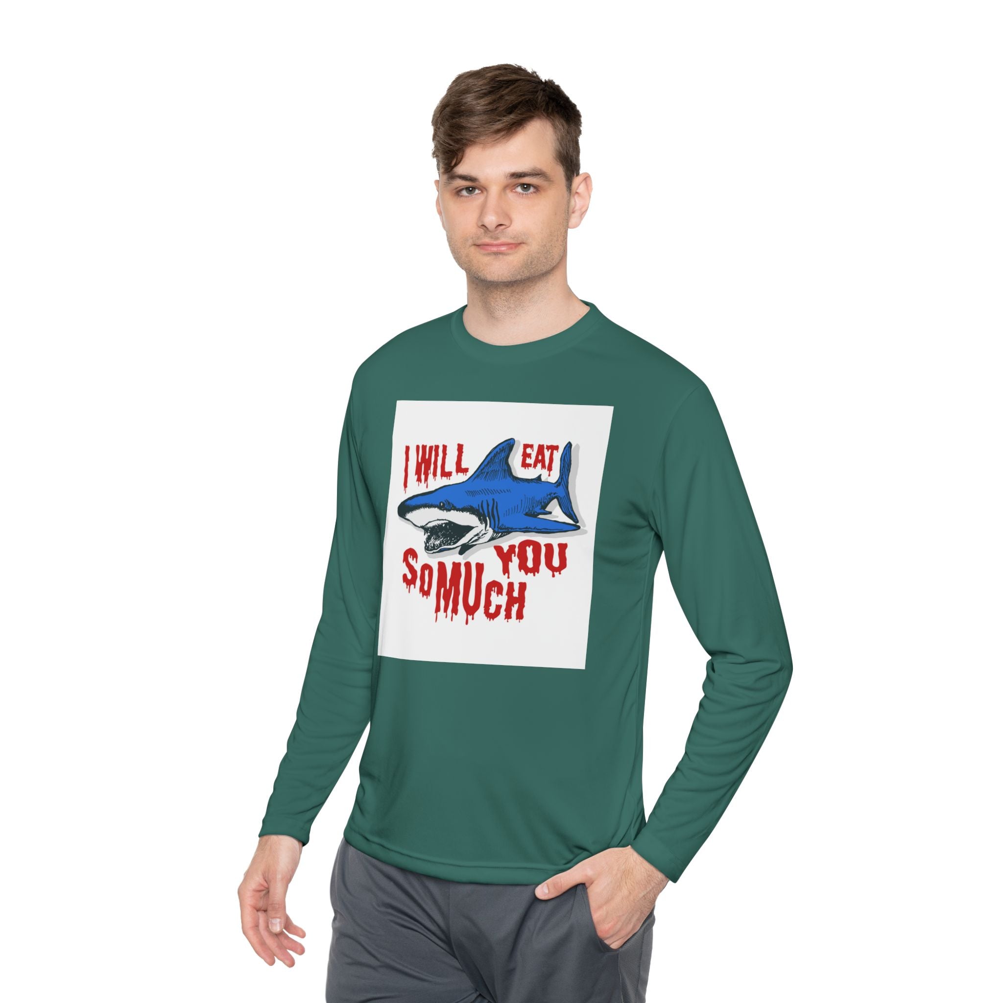 I will Eat you Sharky design Unisex Lightweight Long Sleeve Tee