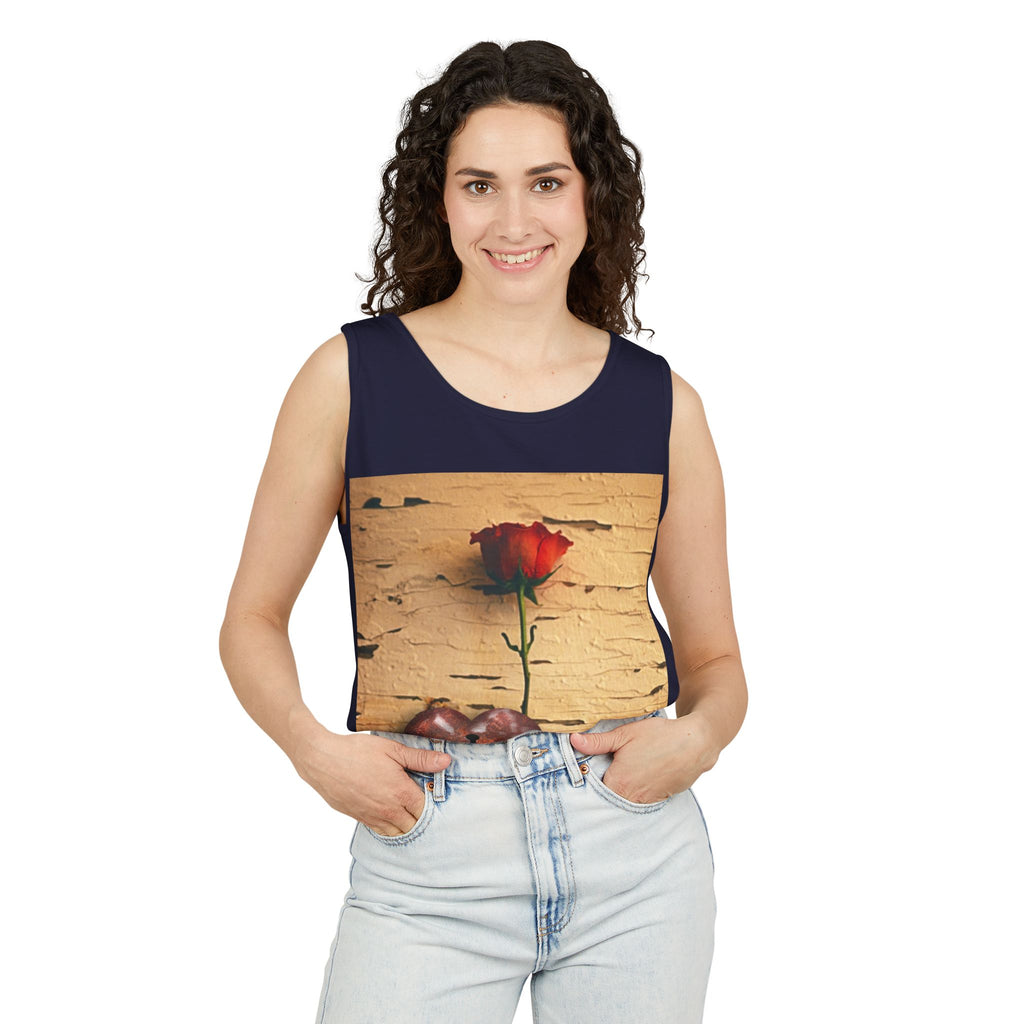 Rose & Heart Key Tank Top — Vintage Romantic Graphic Tank