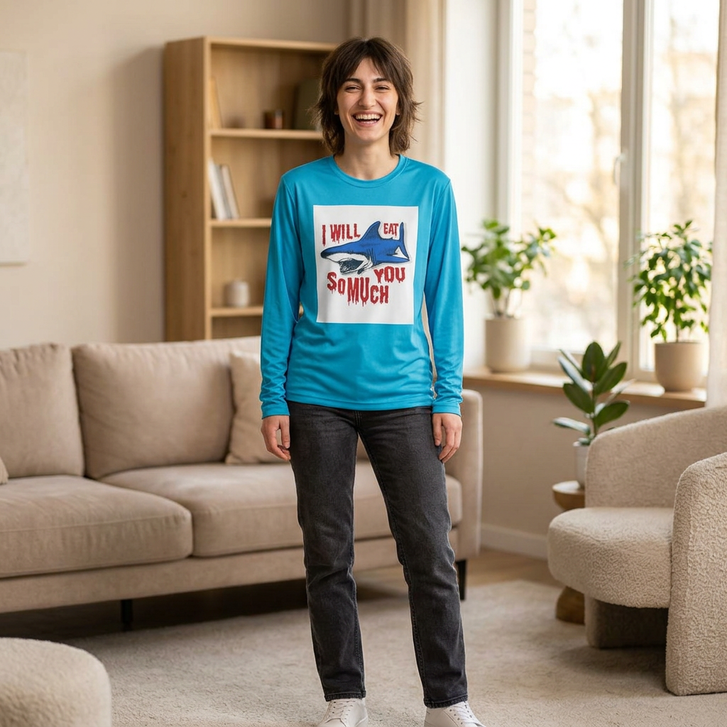 I will Eat you Sharky design Unisex Lightweight Long Sleeve Tee