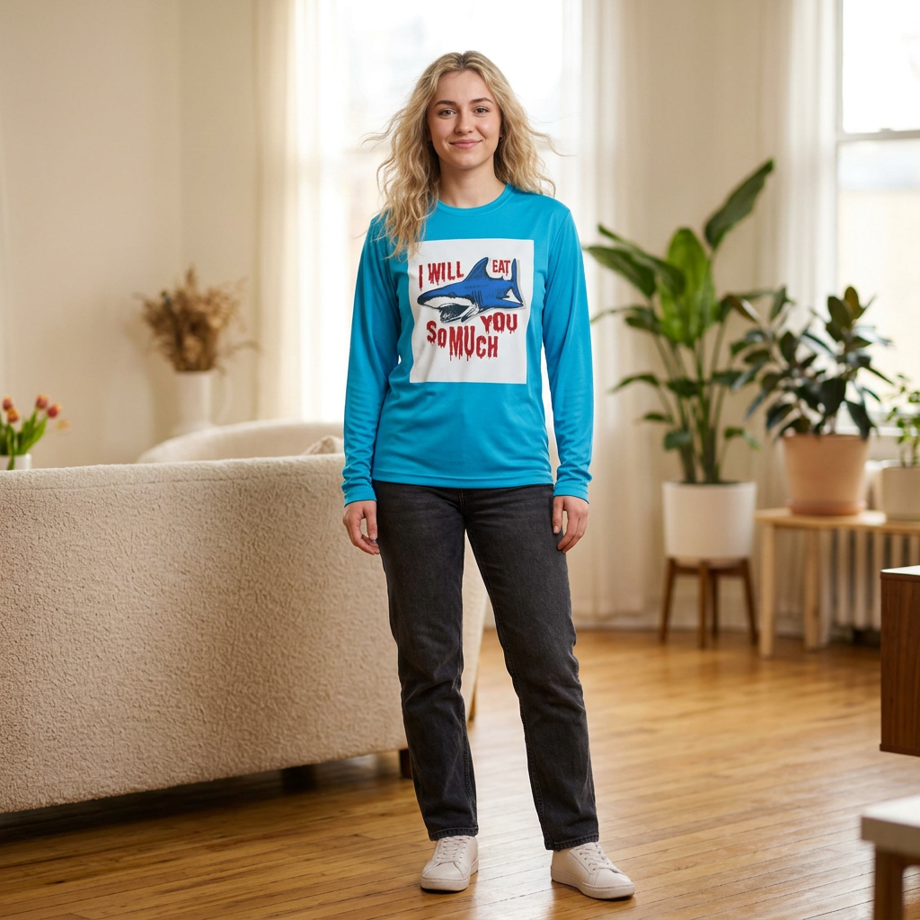 I will Eat you Sharky design Unisex Lightweight Long Sleeve Tee