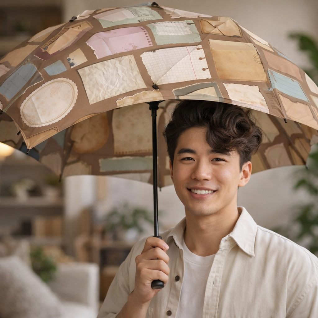 Foldable Umbrella — Vintage Patchwork Notebook Pattern, Semi-Automatic Travel Umbrella
