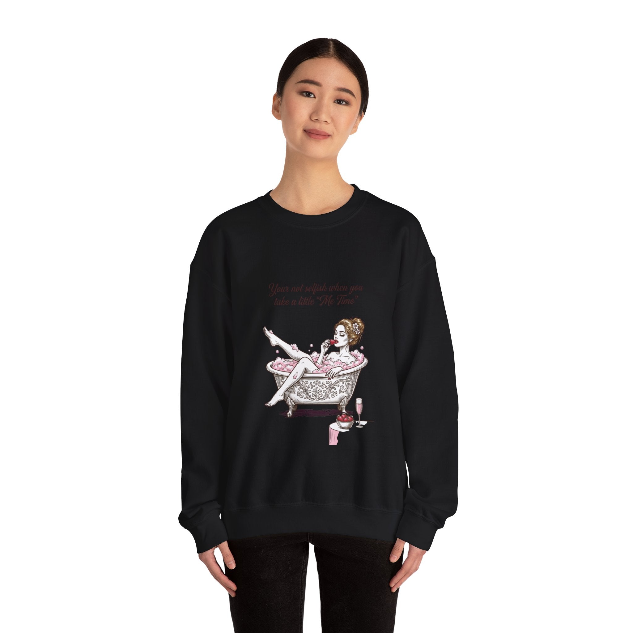 woman's Me time Crewneck Sweatshirt | Retro Bathing Pinup, Distressed Print