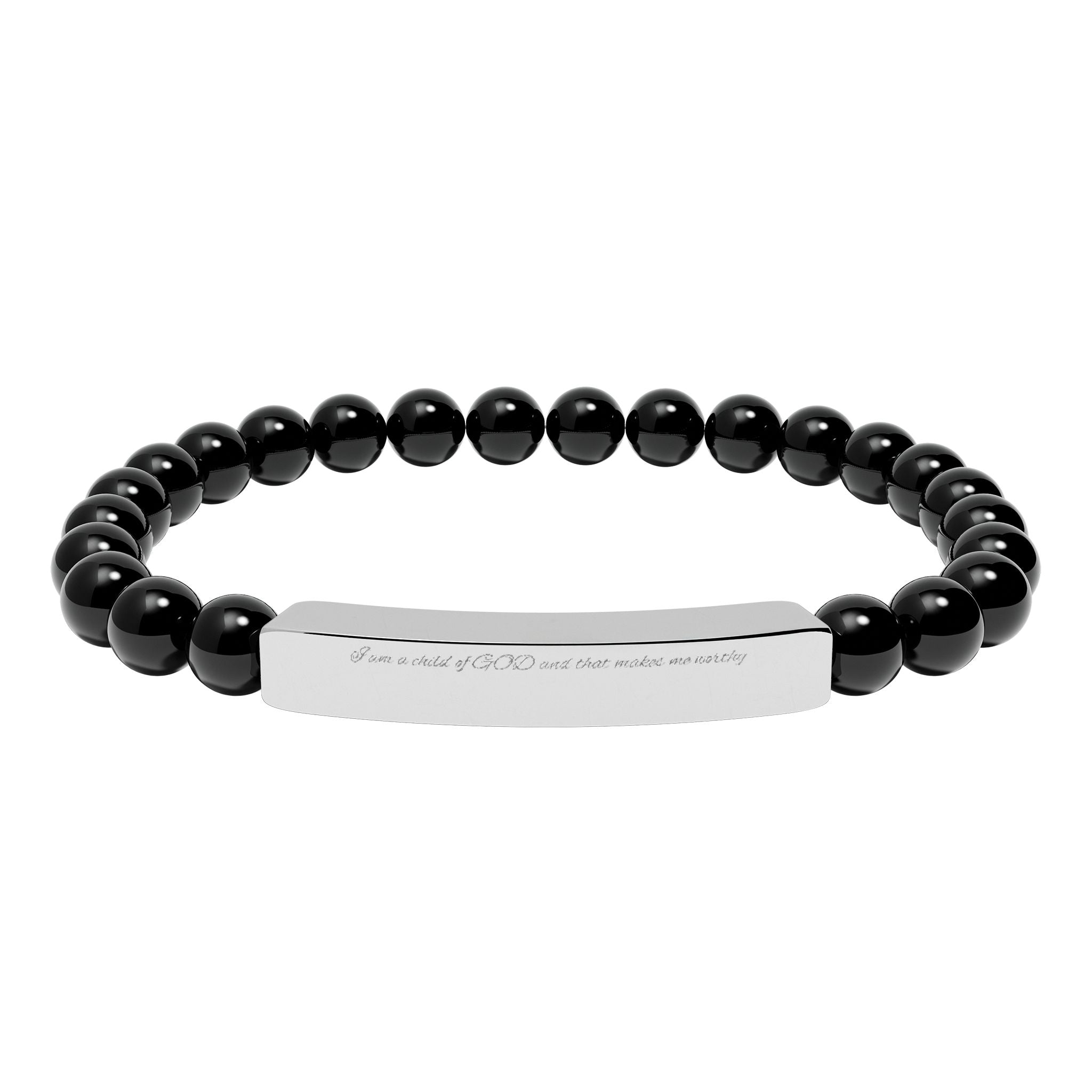 Engravable Natural Stone Bead Bracelet with Stainless Steel Bar